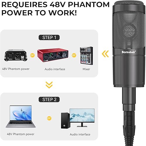 Miniatura 2 de Micrófono para Asmr, para interfaz de audio Micrófono de condensador cardioide XLR, grabación de estudio microfono condensador con soportes de