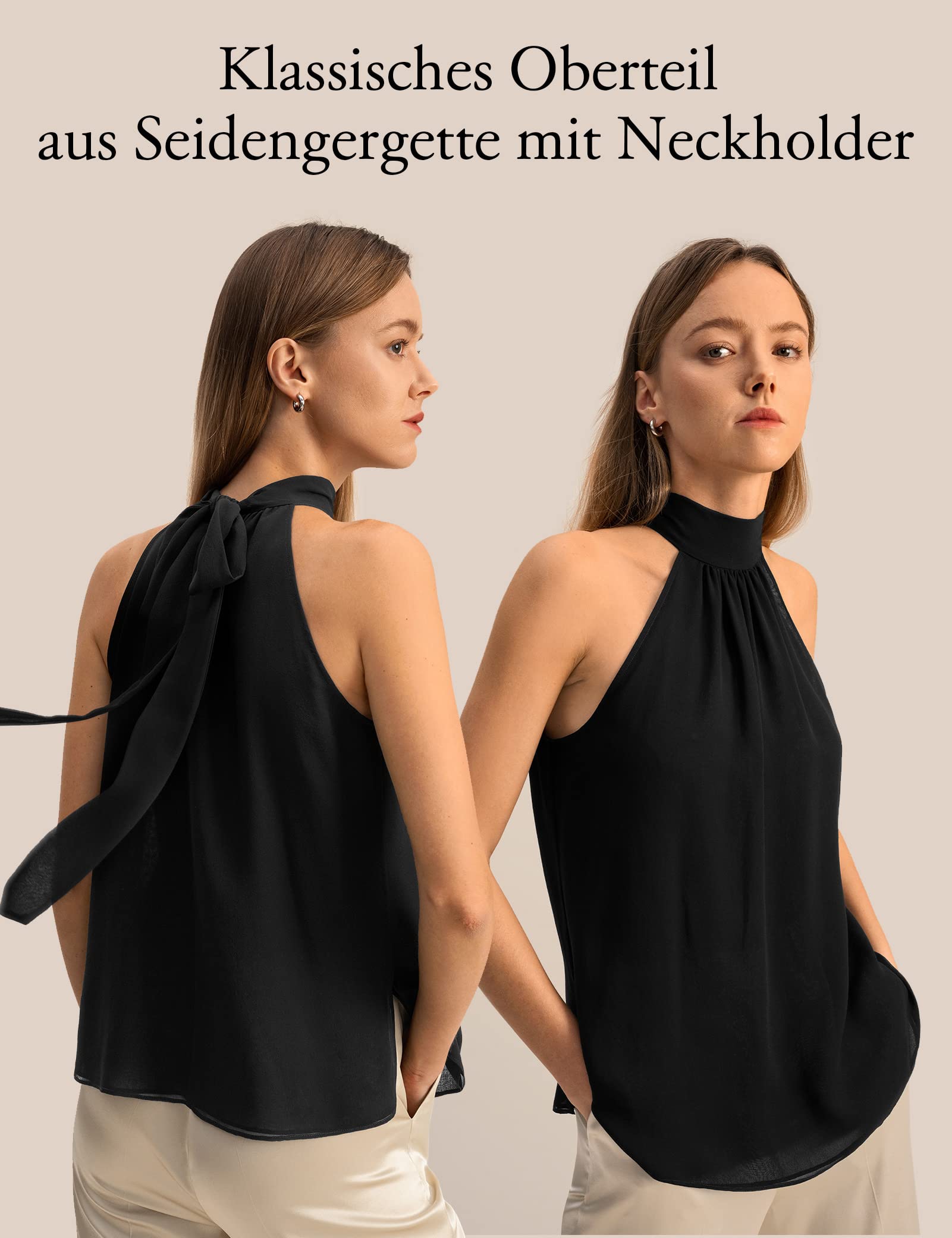 LilySilk Damen-Bluse aus Reiner Seide, Elegantes, ärmelloses Neckholder-Oberteil aus Georgette für Frühlings- und Sommerarbeiten, lässige Partys