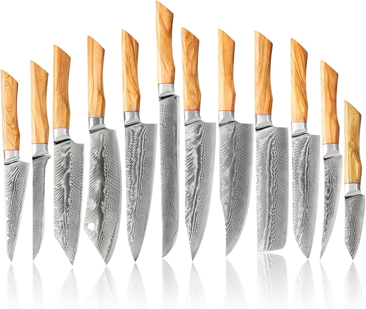 Set Cuchillos Cocina 12 Piezas Acero Aleación Mango Olivo
