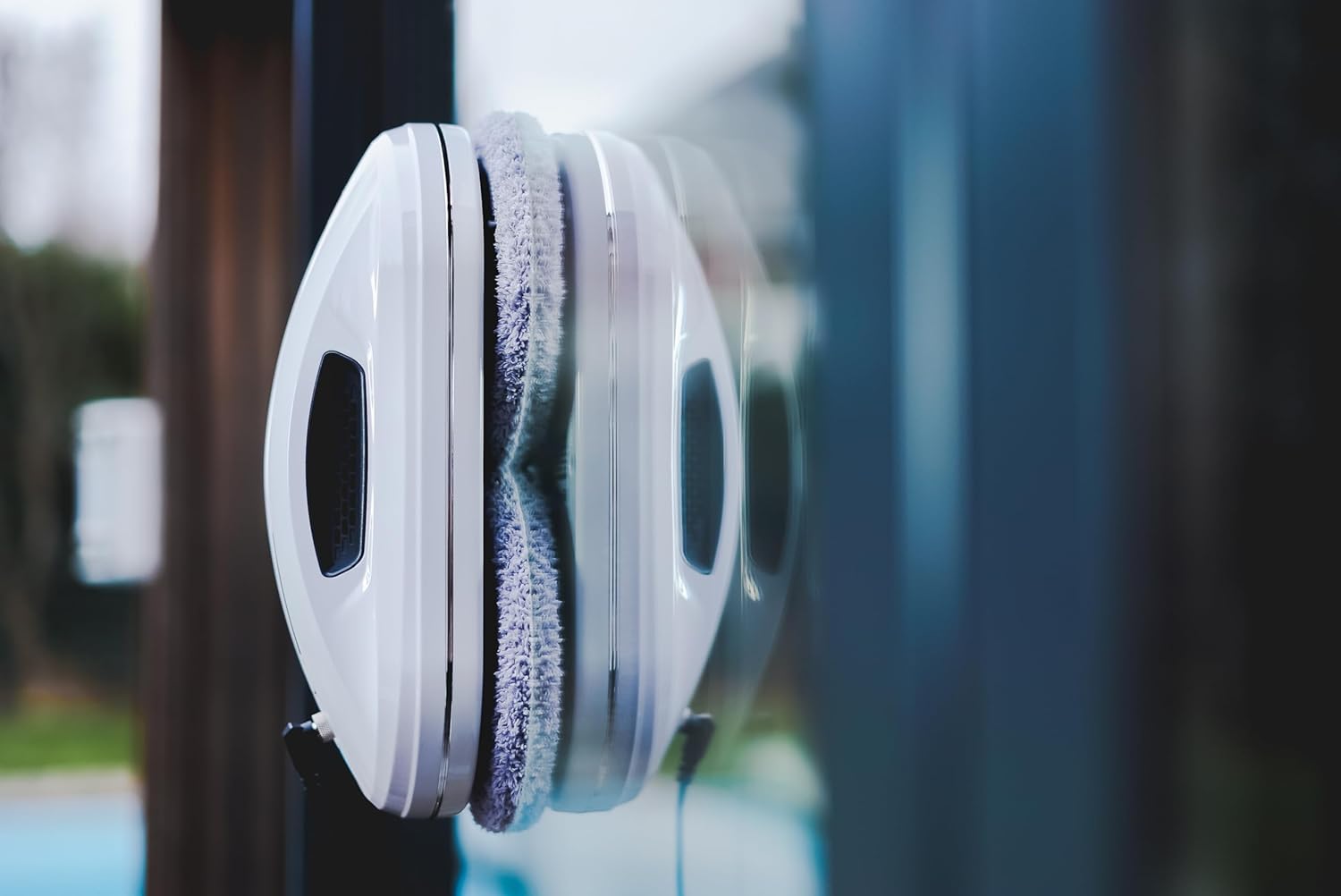 Front view of the Hobot 368 showing its handles and cleaning pads