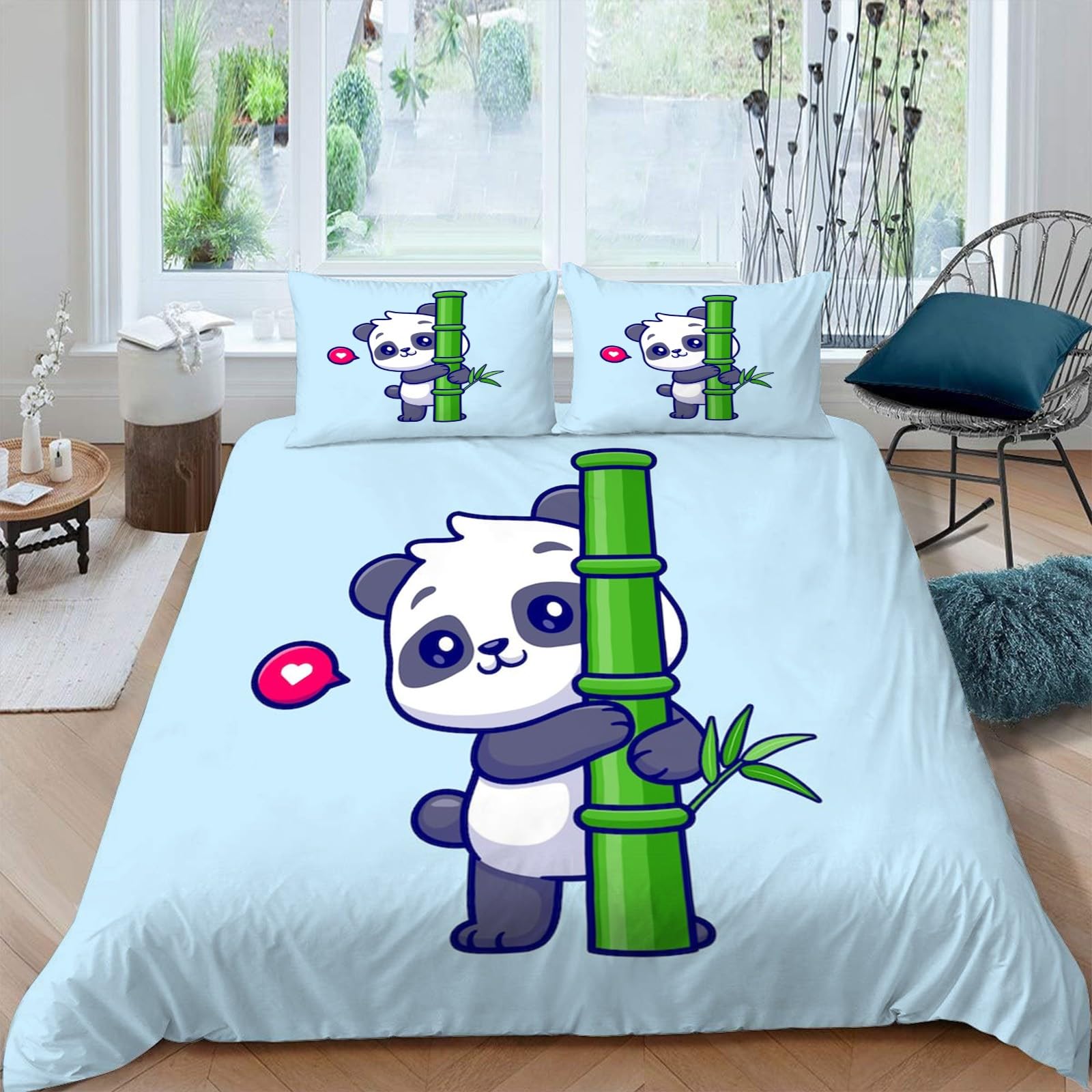 Chińska pościel panda 220 x 240 cm, pościel dwustronna i dekoracja pokoju, miękka mikrofibra, zestaw 2-częściowy, 2 poszewki na poduszkę 80 x 80 cm, z zamkiem błyskawicznym