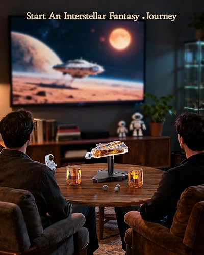 Miniatura 4 de Kollea Galaxy Blue Spaceship - Juego de decantadores de whisky para hombres, edición limitada de naves espaciales, 2 divertidos vasos de chupito,