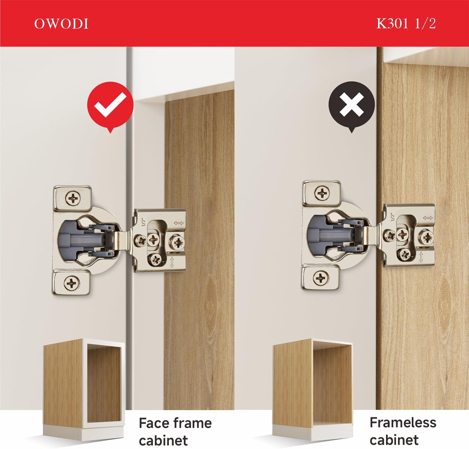 40 Pack Soft Close Cabinet Hinges for Face Frame Doors, 1/2 Inch Overlay Concealed Hinges, 105° 3-Way Adjustable, 35mm Cup, Nickel Finish with Screws