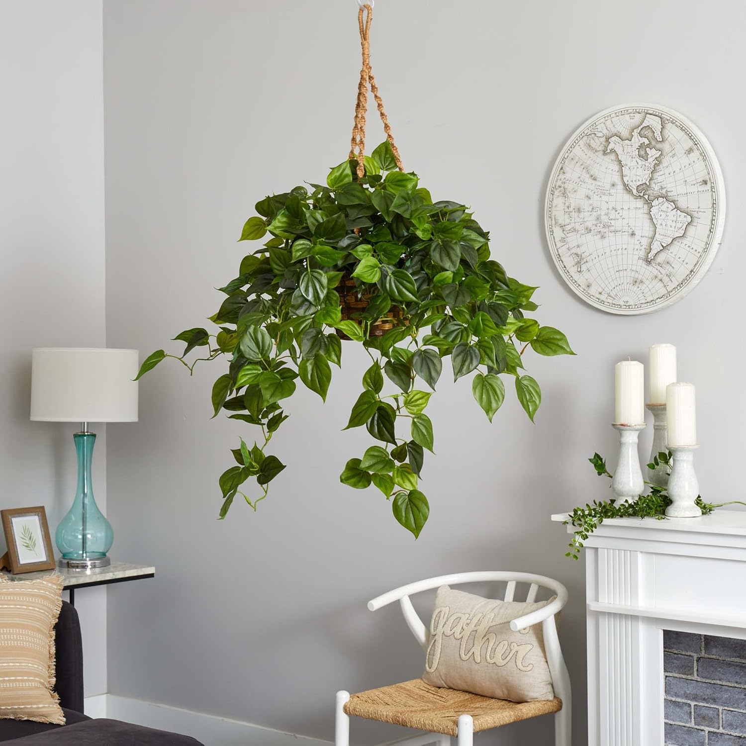 Nearly Natural Philodendron Hanging Basket UV Resistant (Indoor/Outdoor)
