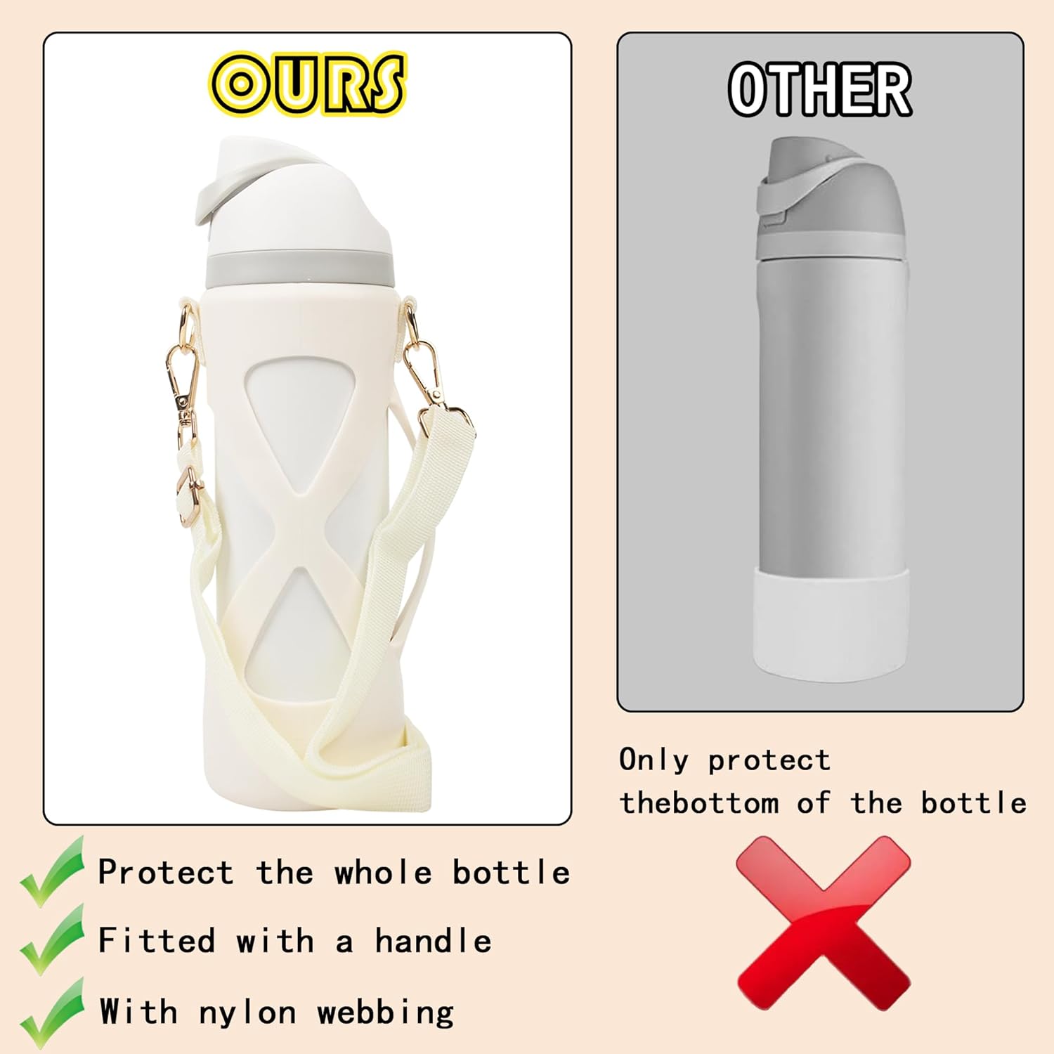 Silicone Boot with Handle for Owala Freesip Water Bottle 24 Oz, Water Bottle Carrier Grip Accessories for Running Bike, Gym Or Jogging - Image 3