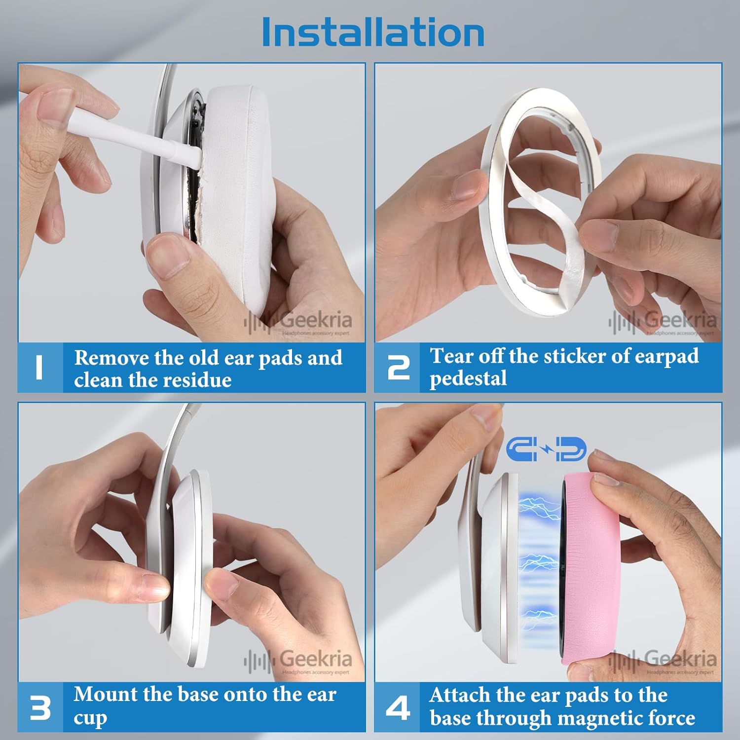 Geekria SNAP Magnetic Ear Pads for Beats Studio3 Wireless, Studio 2 Wireless, Studio 2 Wired Series Easy Switch Ear Cushions, Exchange Earpads in Seconds (Pink Protein Leather, 1 Pair)