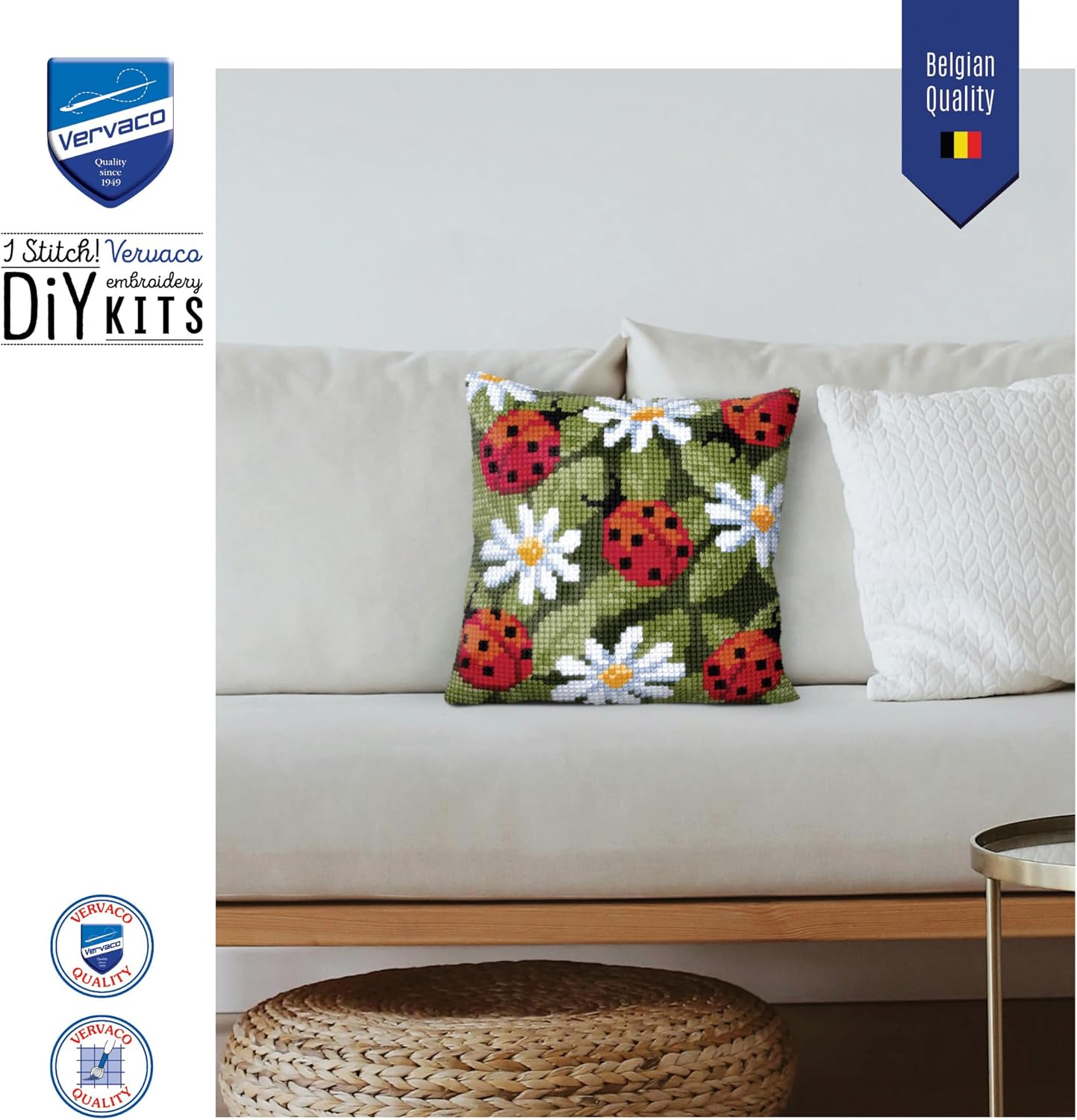 Vervaco Cross Stitch Cushion Kit Ladybirds 16" x 16"