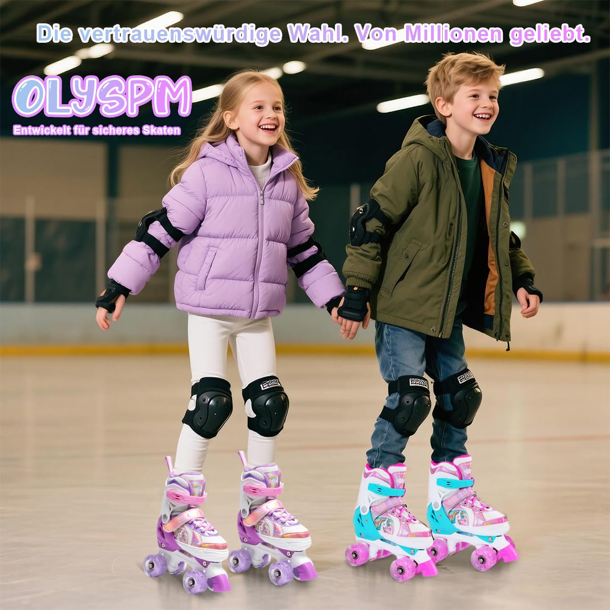 Rollschuhe Mädchen,Rollschuhe Kinder,4 Größen Einstellbare Rollschuh mit 8 Blinkenden Rädern für Jungen,Mädchen,Anfänger