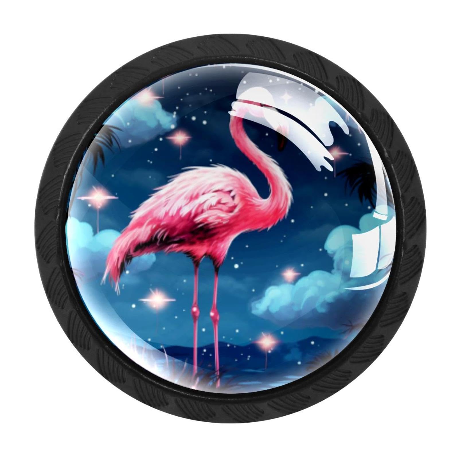 CHENZZZZ 4 Pack Starry Flamingos Kitchen Cabinet Knobs Drawer Knobs Door Dresser Handles for Personalized Gifts Great for Any Occasion
