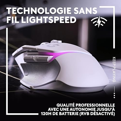 Logitech G G502 X PLUS LIGHTSPEED Souris Gaming RVB Sans Fil - Souris optique boutons hybrides LIGHTFORCE, LIGHTSYNC RVB, Capteur gaming HERO 25K, Compatible avec PC - macOS/Windows - Blanc - 3