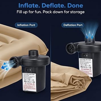 ADVENTURE PEAKS Electric Air Pump For Inflatables - Portable Electric Pump with Fast Inflation & Deflation - Electric Air Pump with 3 Nozzles and 2 Chargers - Paddling Pool, Air Bed