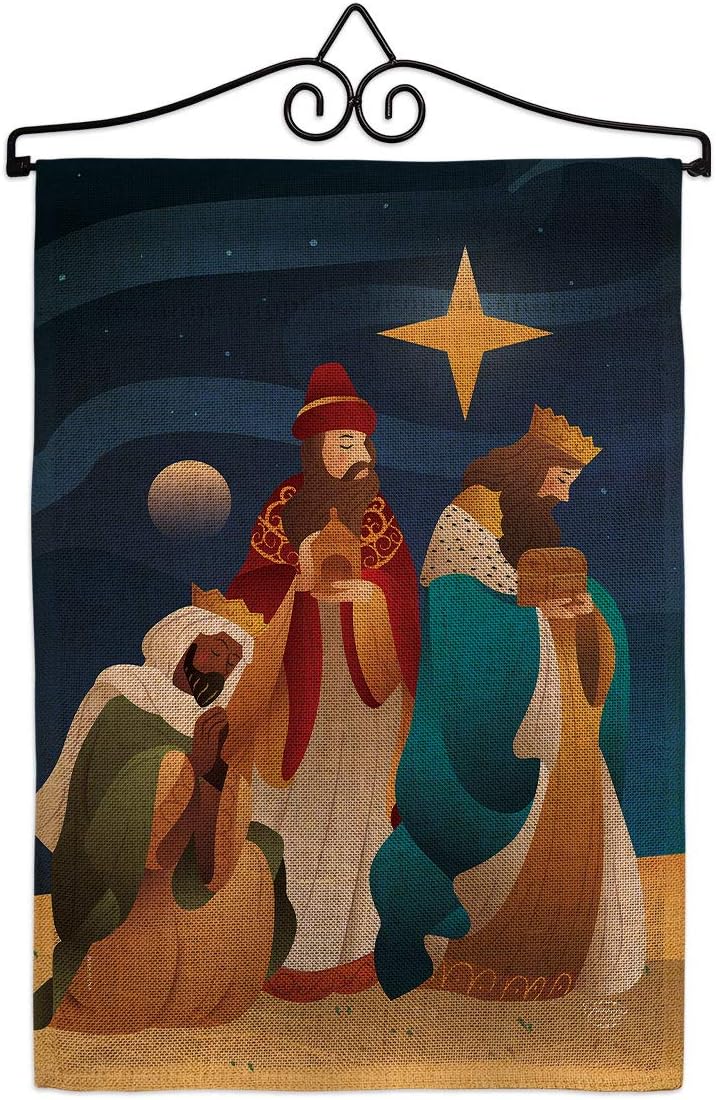 Three King Burlap Burlap Garden Flag Wintertime Kings Wise Men Star Baby JesusSeason Christian Small Decorative Gift Yard House Banner Double-Sided Made In USA 13 X 18.5