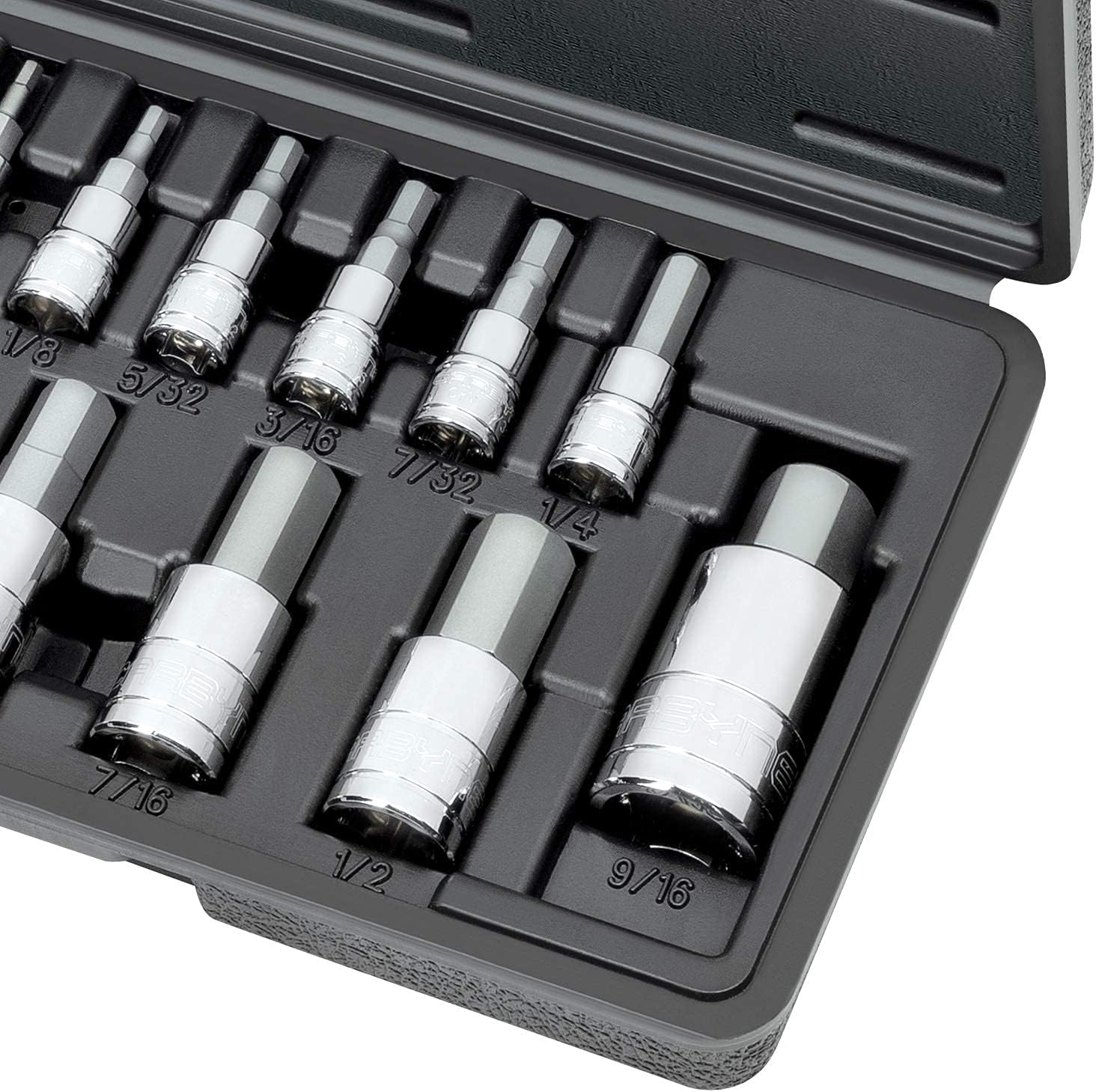 CARBYNE 14-Piece SAE Hex (Allen) Bit Socket Set, 5/64 in. to 1/2 in., S2 Steel Bits, CrV Sockets, 1/4 in. 3/8 in. 1/2 in. Drive, Zinc Phosphate, Durable Case