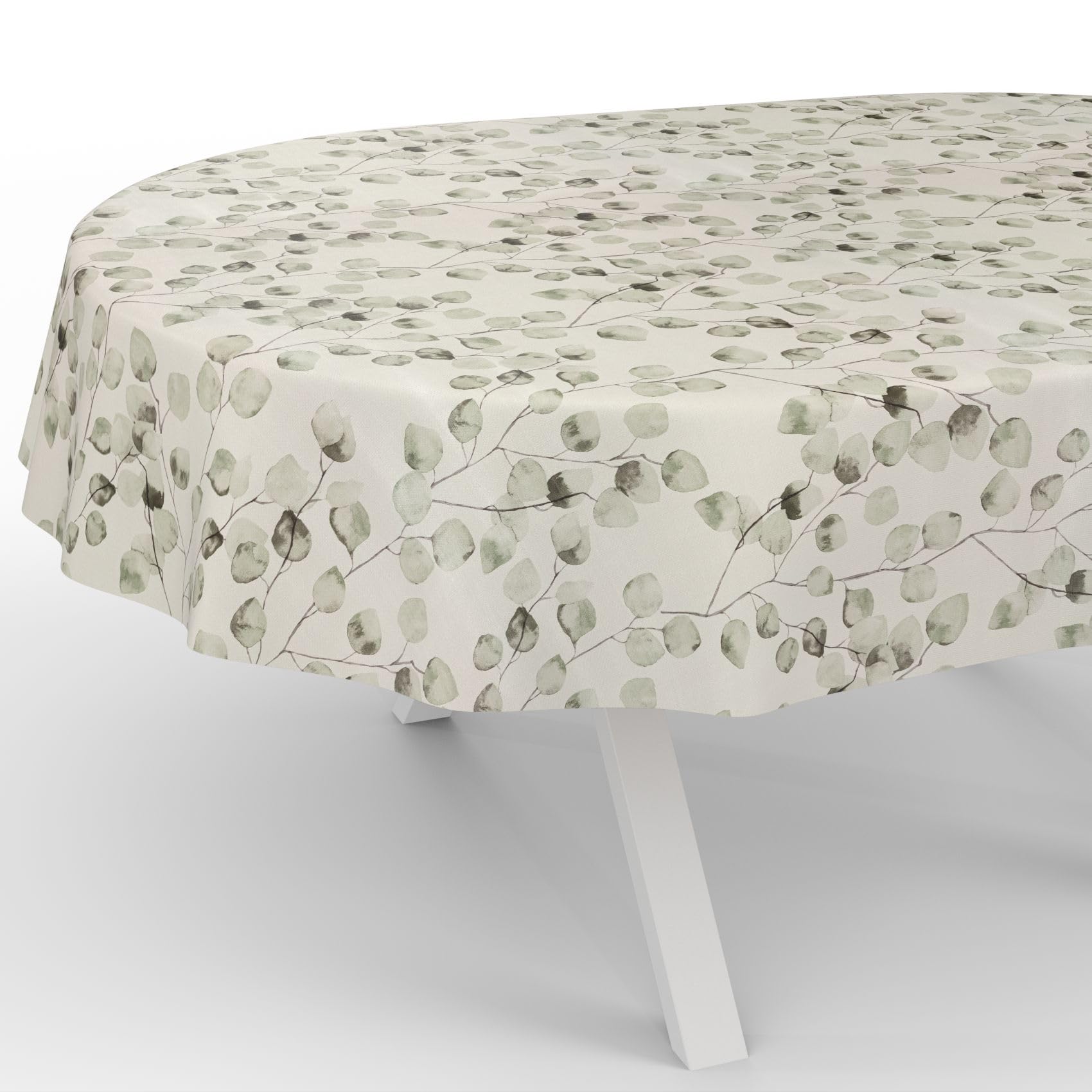 Tovaglia cerata ANRO 180 x 140 cm ovale lavabile resistente all'acqua motivo eucalipto