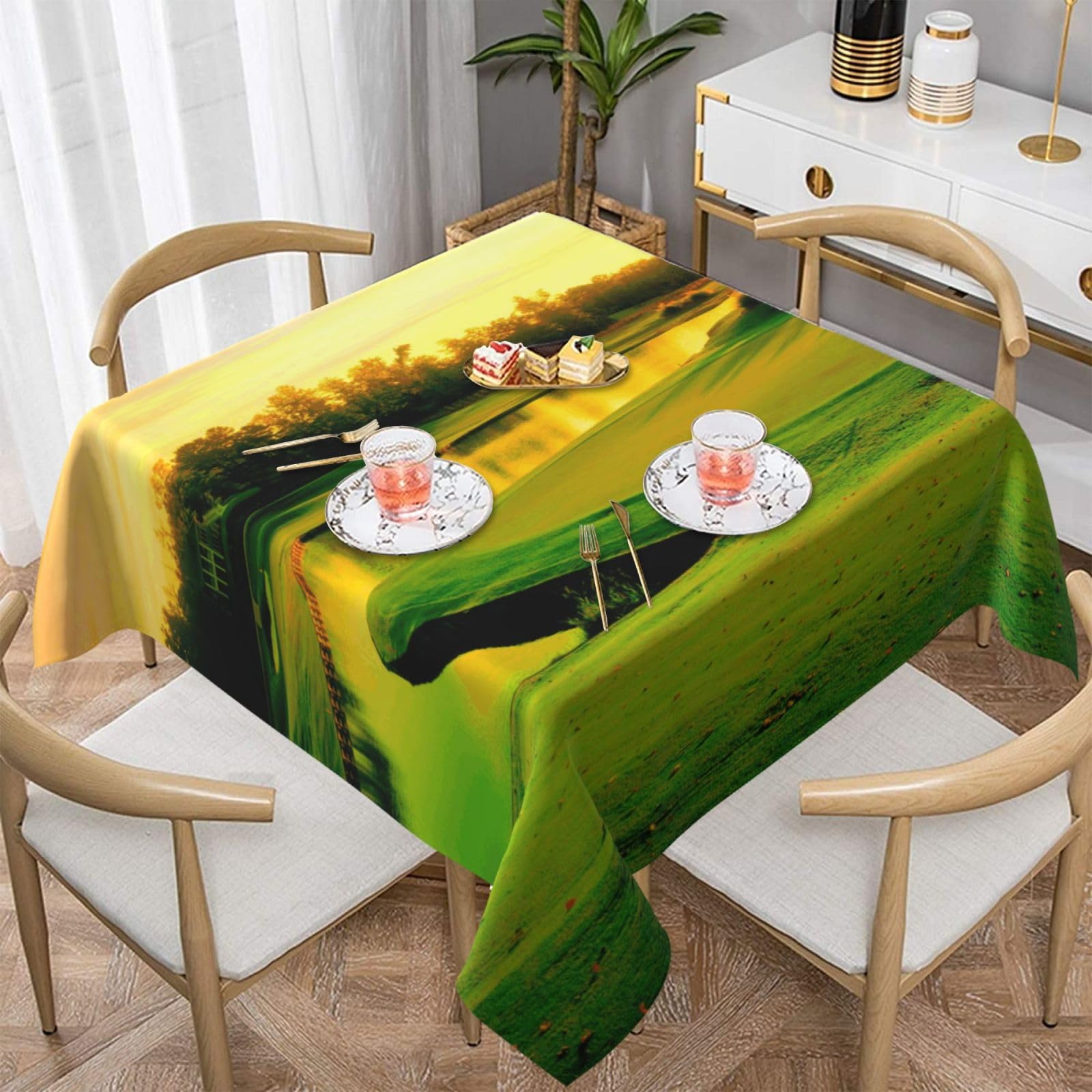 DCEHGEW Golf Course Prints Square Tablecloth 152x152 CM, Waterproof Fabric Table Cloth for Dining Table, Farmhouse Table Cover for Kitchen Dining Tabletop Decoration