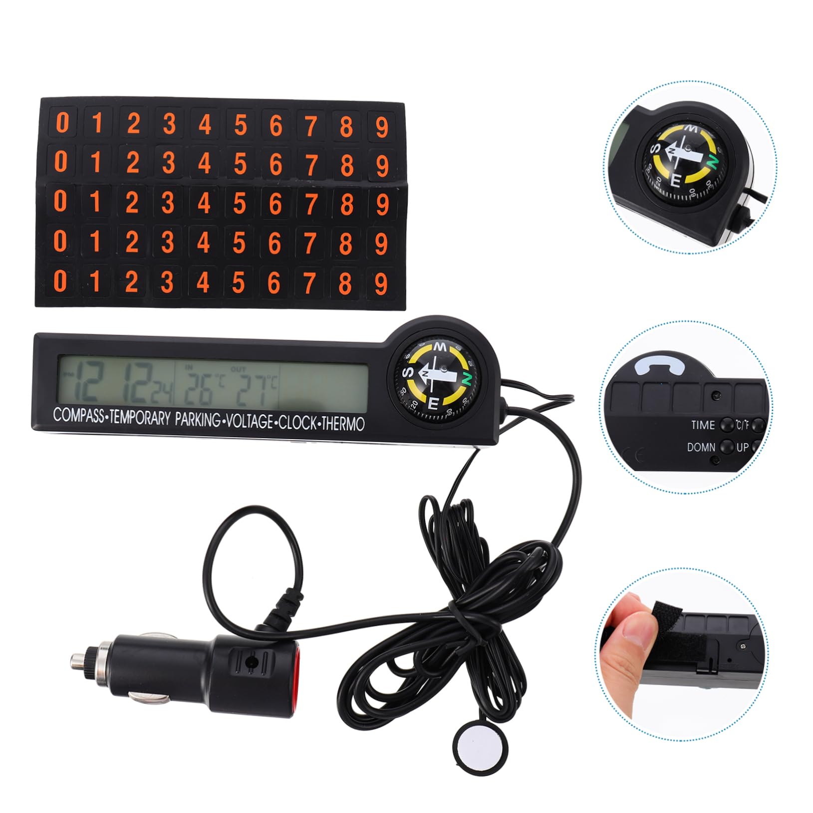 POPETPOP 2stücke Automotive Digital Thermometer Voltmeter Mit -uhr Und Kompass Multifunktionale Anzeige Für Auto Temperaturmessung Innen Und Außen Mit Farbigem Hintergrundbeleuchtung