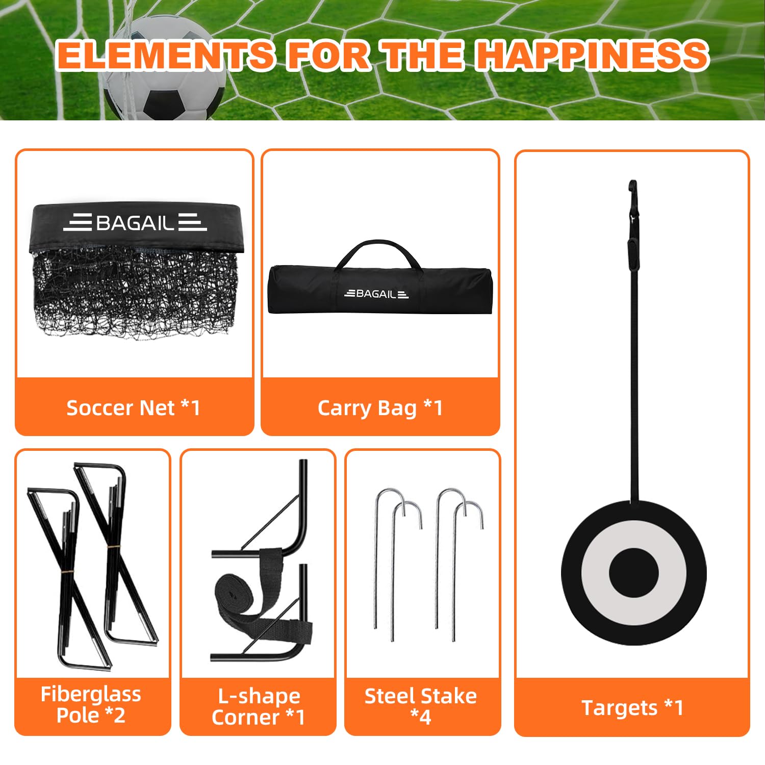 BAGAIL Portería de fútbol, Red de fútbol desplegable con portería, piquetas y Bolsa de Transporte portátil, fácil de Montar, Ideal para Entrenamiento en el jardín y Partidos recreativos.