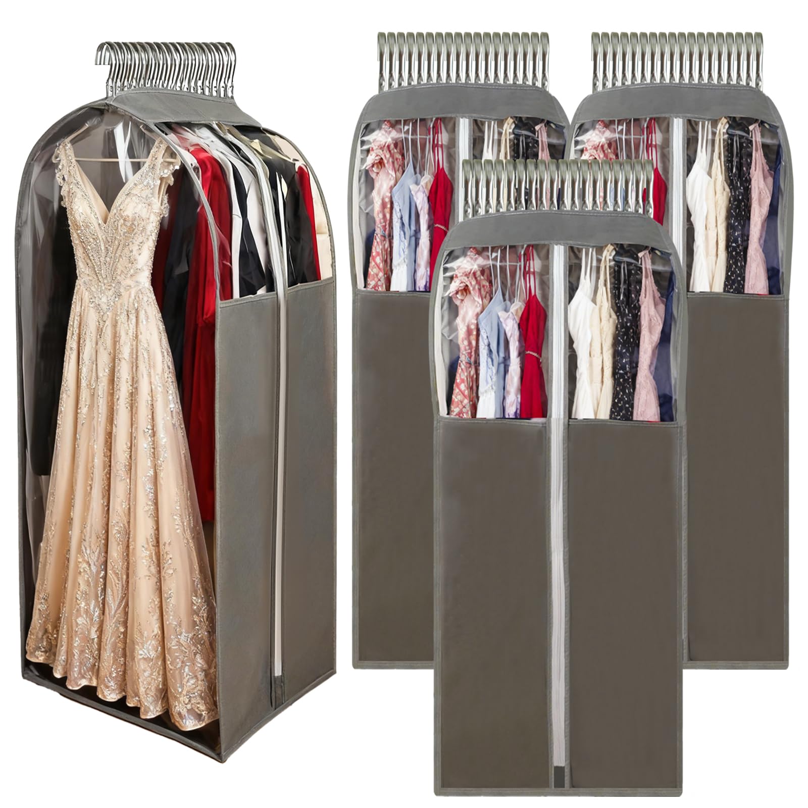 15 Gusseted Long Dress Bags for Gowns 60 Clear Garment Bags for Hanging Clothes Completely Sealed Storage Covers