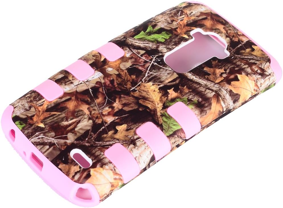 Route66 TUFF HIGH PROTECTOR Armor Rugged Shockproof Dirtproof Hybrid Case for LG G FLEX PINK rubber with Green leaf Mossy wood Camo Camouflauge Hunting hard ccover