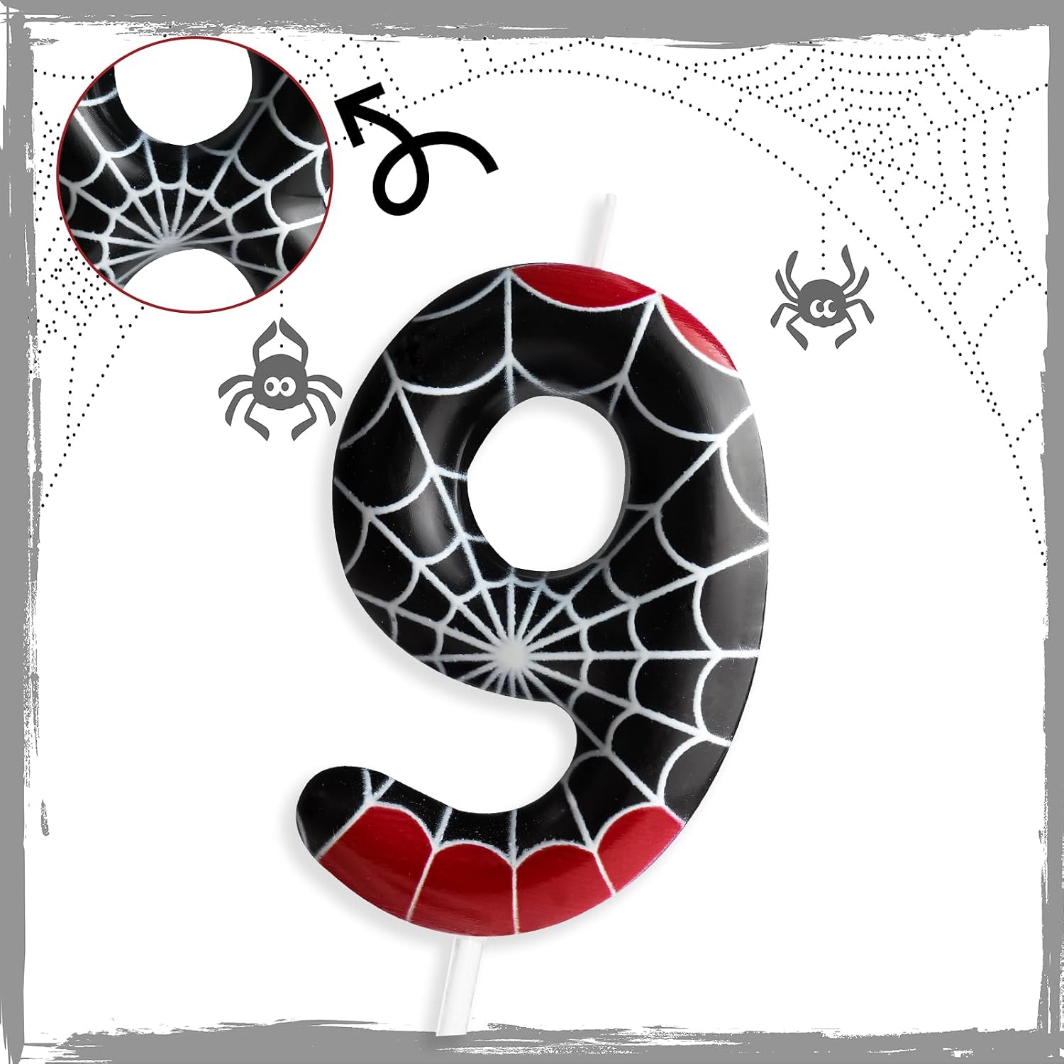 Spiders Candle 5th Birthday Number 5 Candle Black Red Spiders Web Cake Decoration Birthday Party Supplies Spiders Cartoon Themed Cake Topper Decorations for Kids Boy Girl Halloween Party Decor
