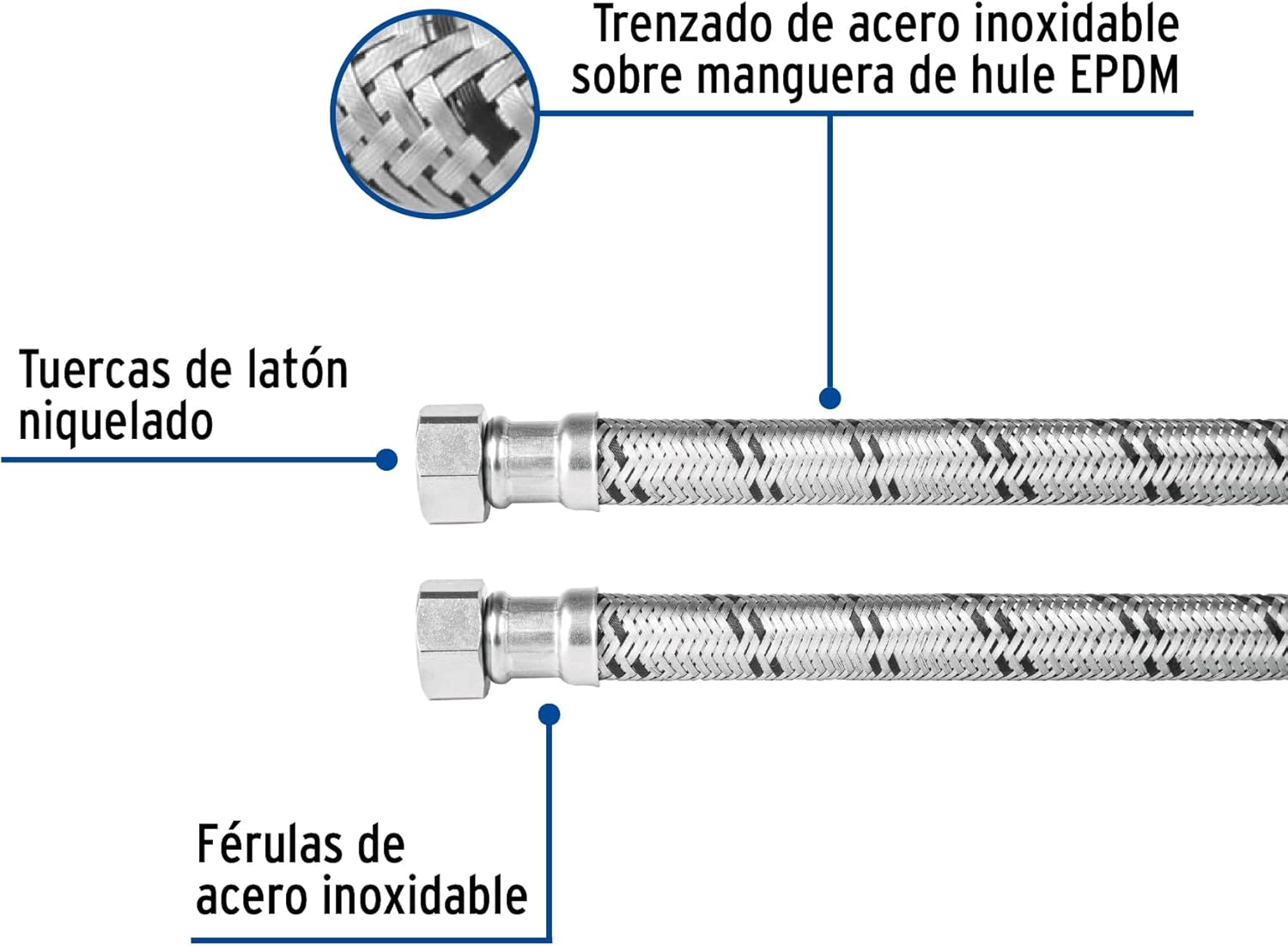 Steel braided hose 1/2 x 1/2'X 40 cm general uses