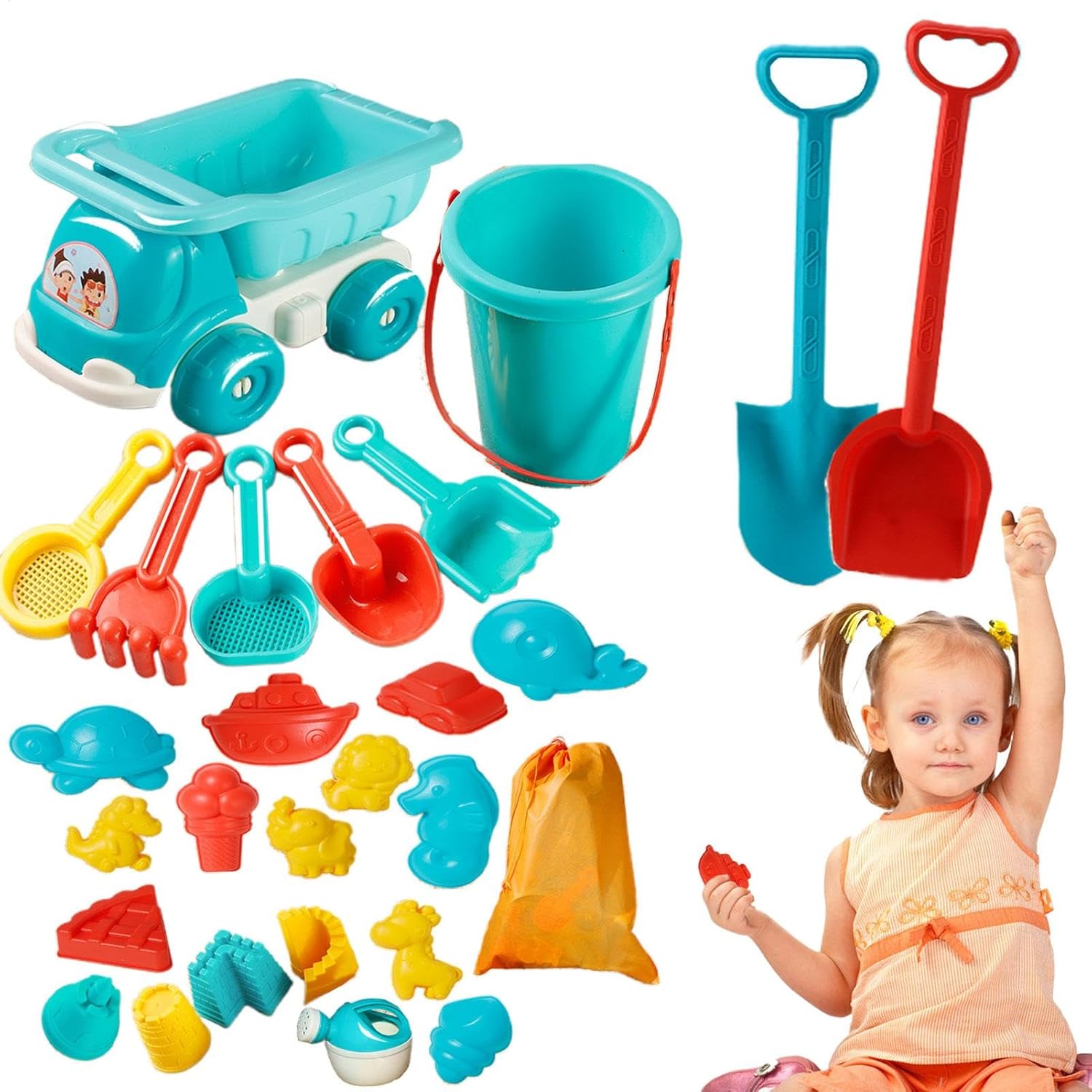 Beach Toys, Beach Toys | Summer Toys 29 Pieces, Storage, Shovels, Watering Can, Portable Bucket, Rake, Molds for Kids 3
