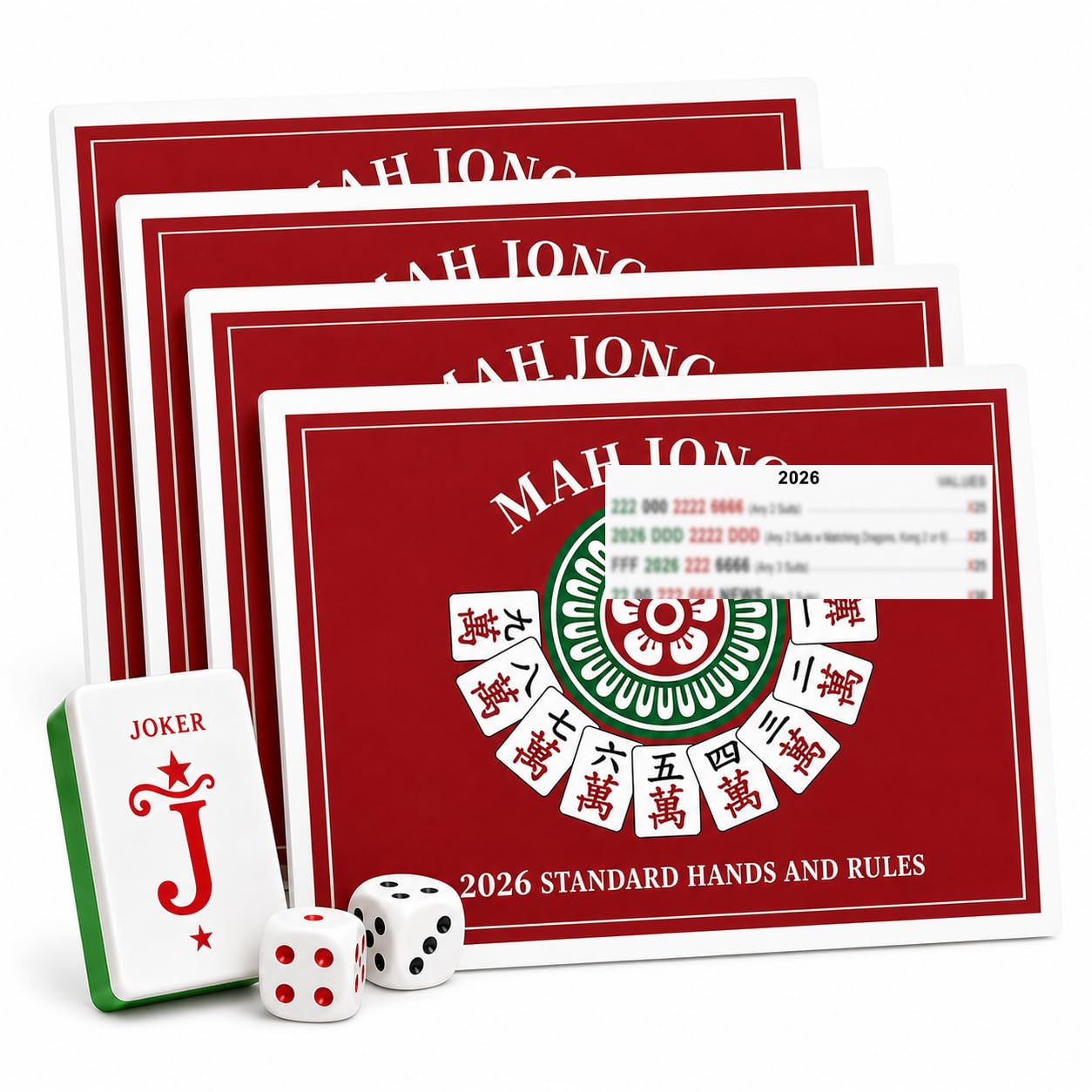 Biglietti Mah Jong 2026 – Grande stampa ufficiale, confezione da 4 | Carta 2026 di grandi dimensioni, finitura opaca, protegge la vista