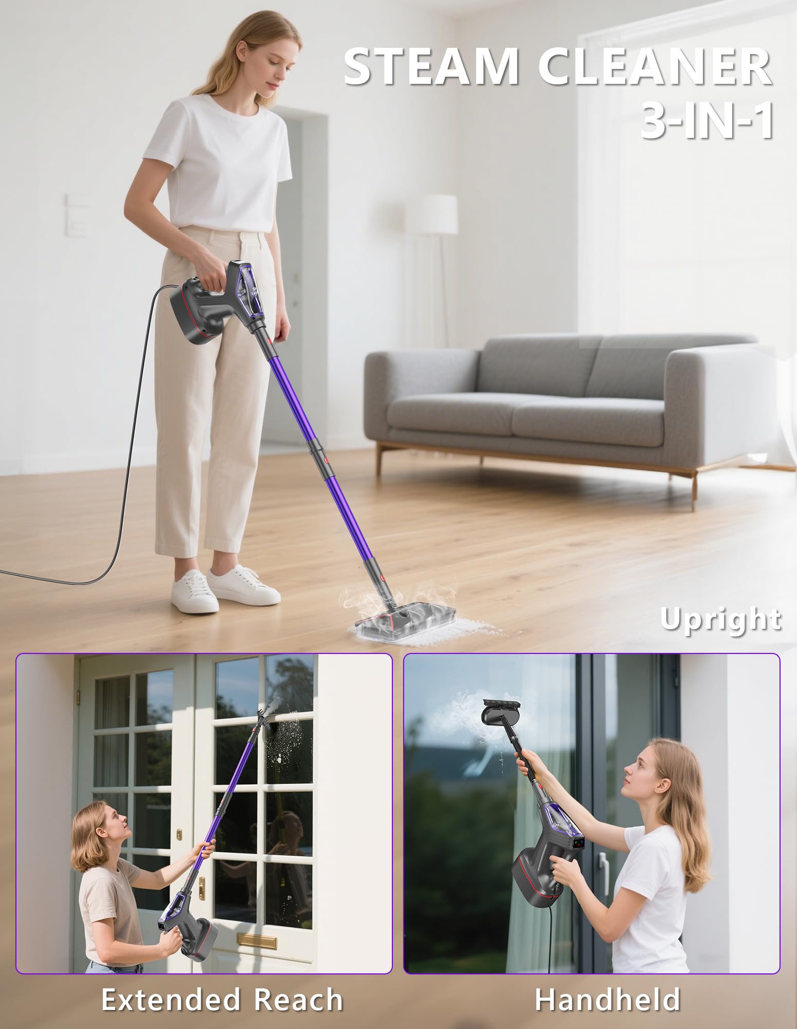 Mopa de vapor para limpieza de suelos, limpiador de vapor 29 en 1 resistente para el hogar con vaporizador de mano desmontable, para madera dura, azulejos, paredes, lechada, ventanas, muebles y