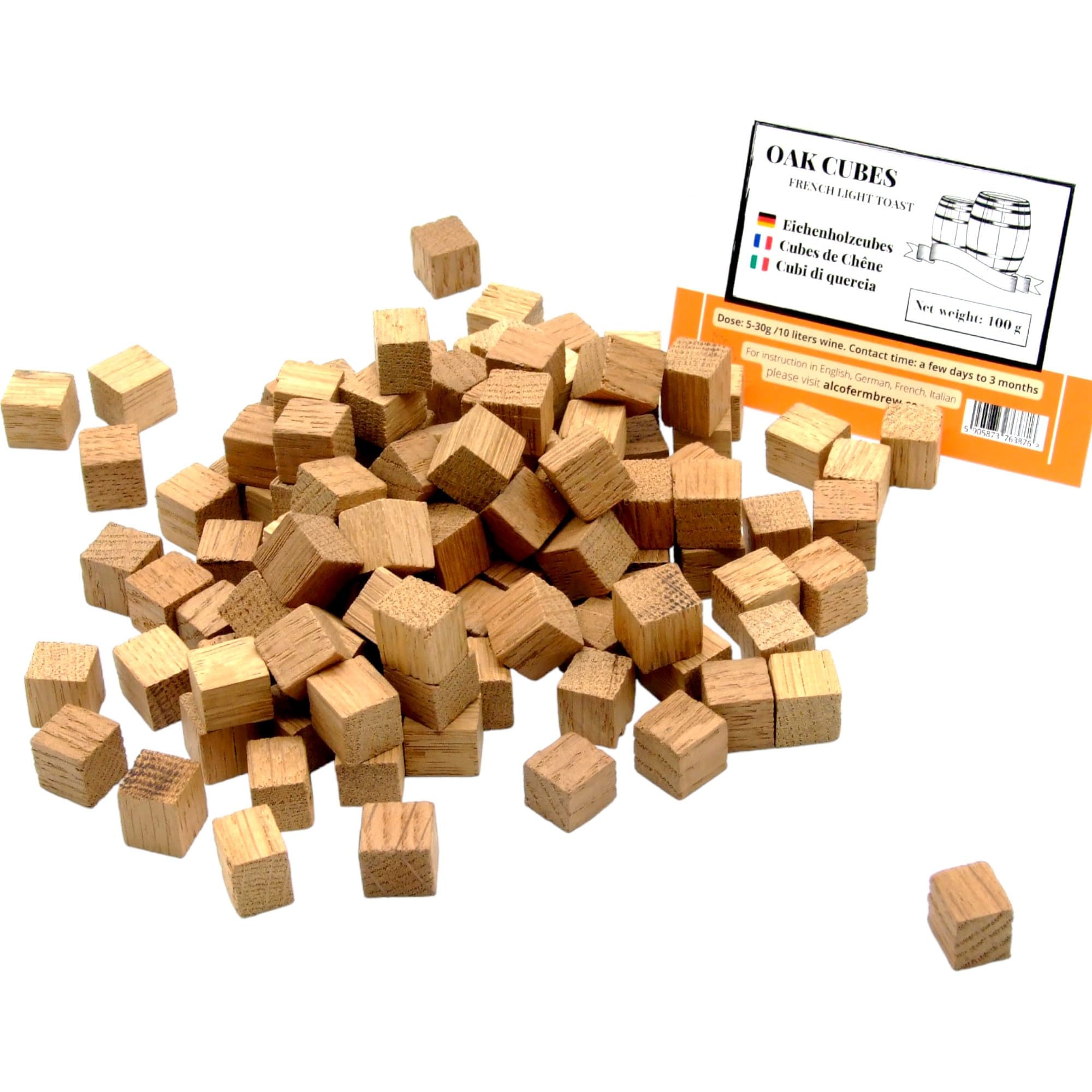 AlcoFermBrew French Oak Cubes 100g - Light Toast, French Oak Squares, Oak Wood Cubes, Oak Flakes, Oak Chips