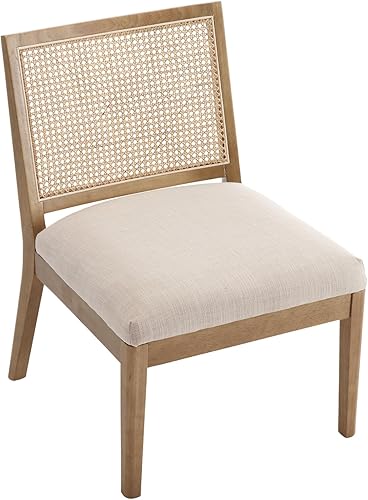 VESCASA Silla decorativa tapizada con respaldo cuadrado de ratán, silla sin brazos con asiento acolchado para sala de estar, lino beige con patas de disponible en Yaxa Peru