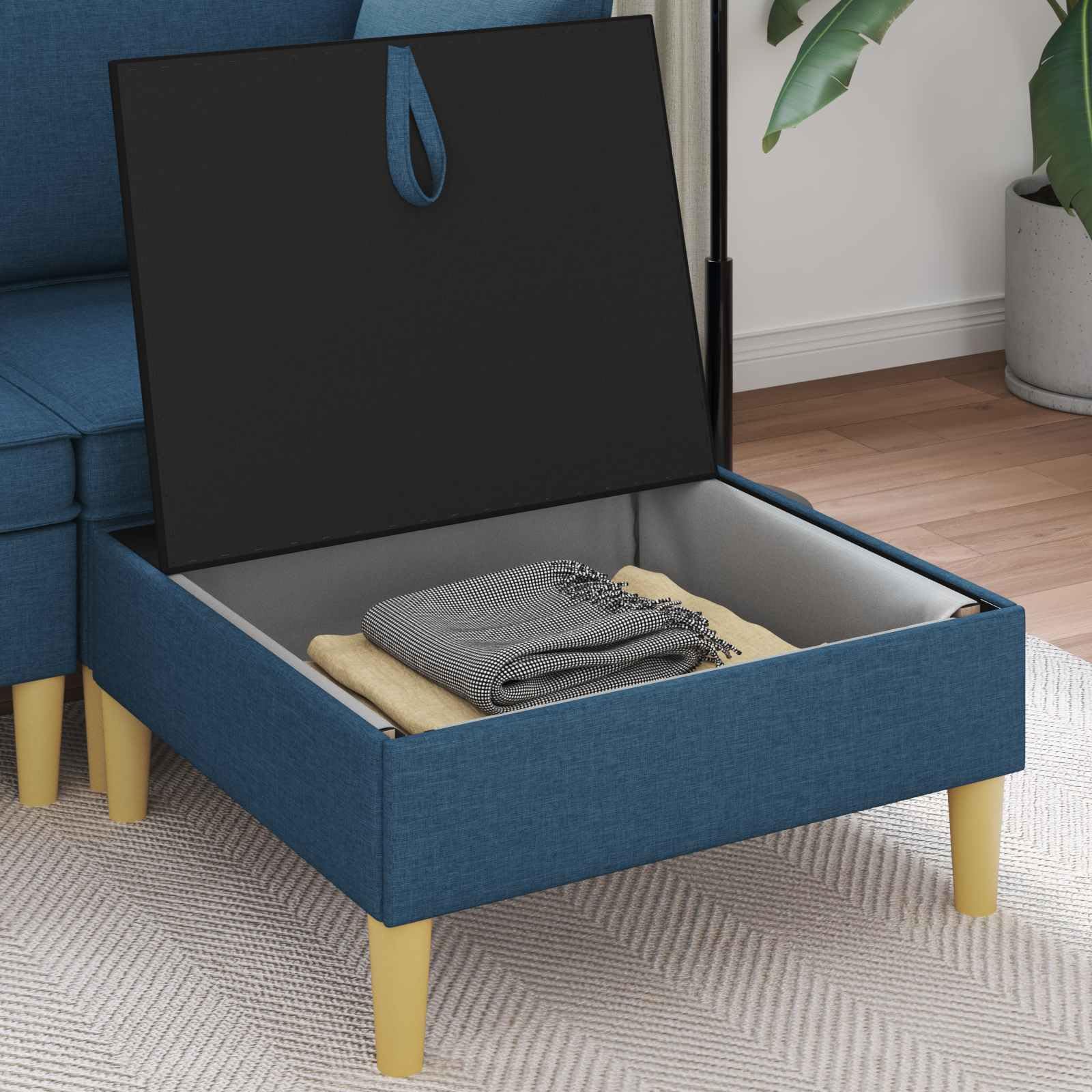 Pouf Contenitore in Tessuto Blu per Soggiorno 70x70x40 cm