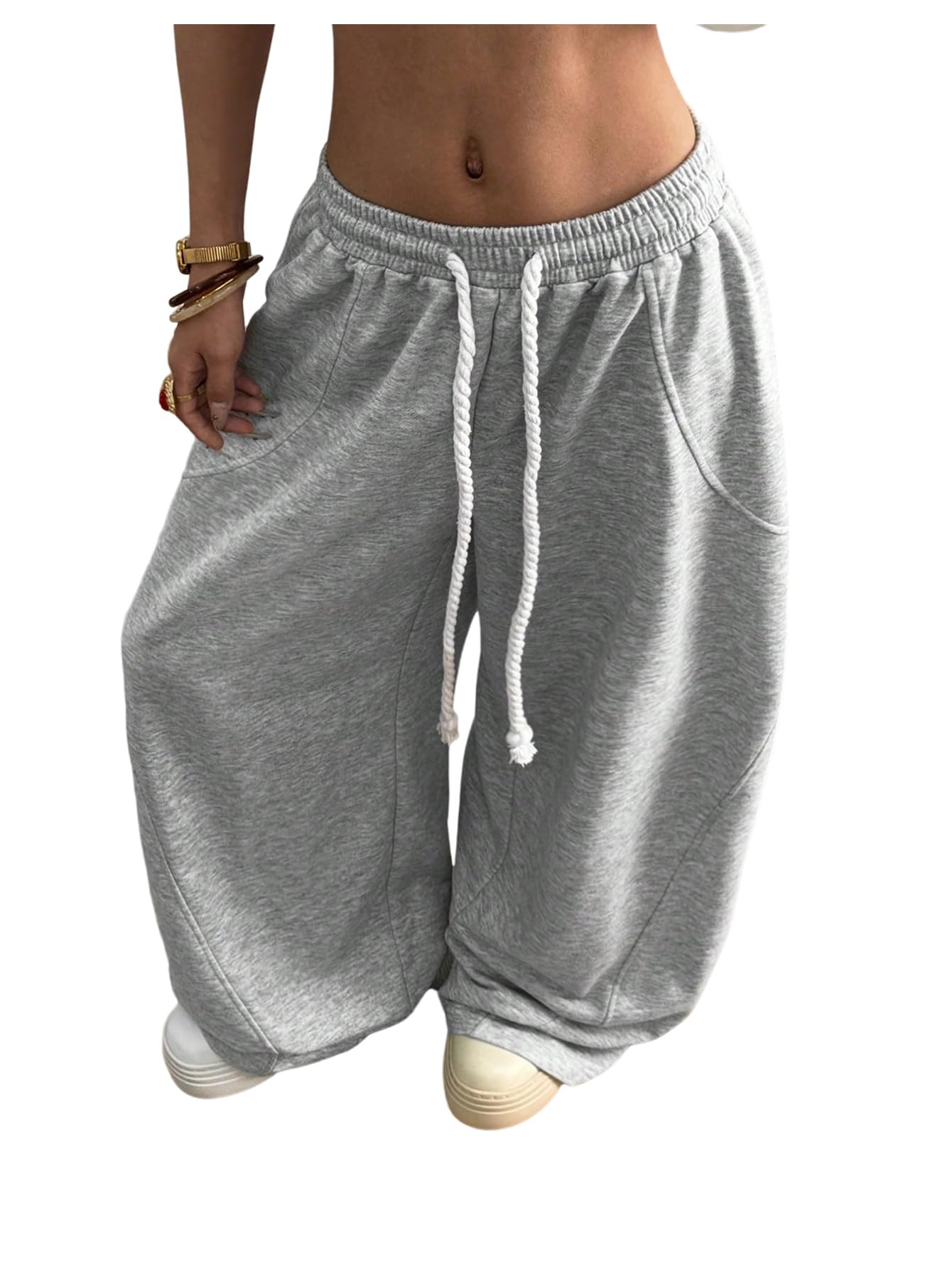 SweatyRocks Womens Plus Size Y2K Wide Leg Sweatpants Baggy Elastic Waist Barrel Pants Lantern Trousers