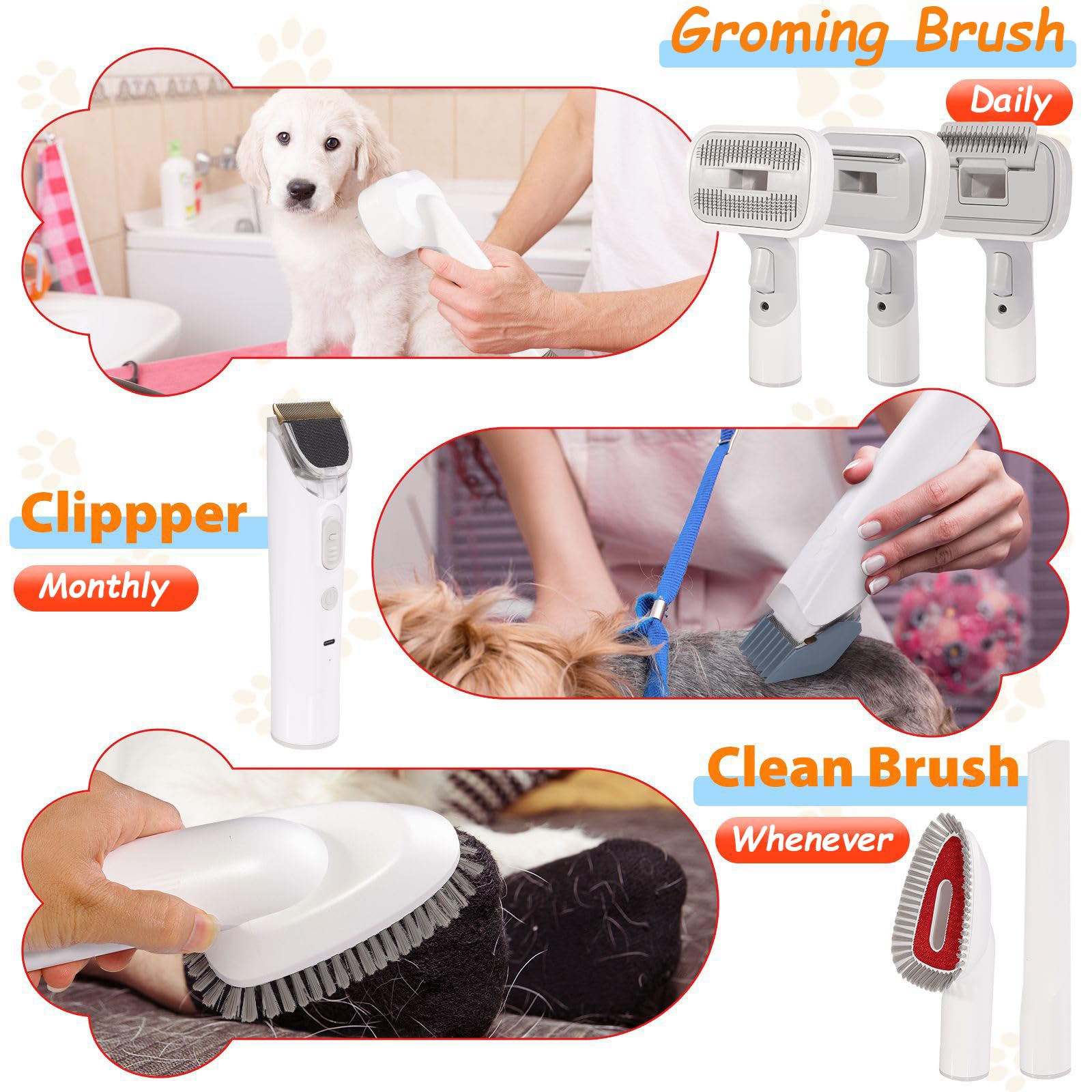 Kit De Aseo para Perros con Aspiradora,Aspiradora 2 En 1 Pelo Mascotas,10000pa,Elimina El 99% del Pelo,Bajo Nivel Ruido,Cortapelos Y Gatos,Ideal Cuidado Casa La Muda(White)