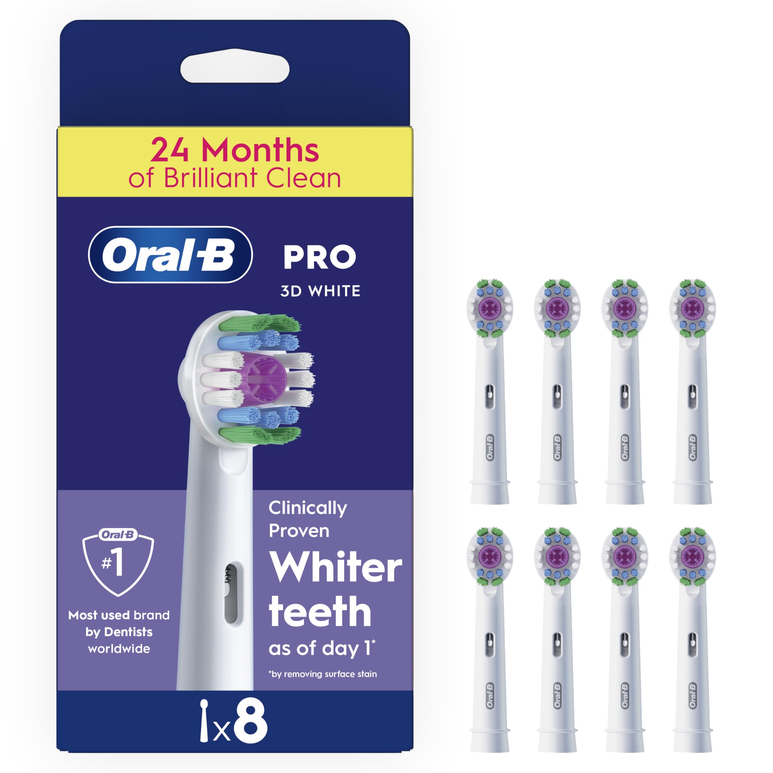 Oral-B Pro 3D White Toothbrush Heads, Pack of 8 Counts, Suitable for Mailbox
