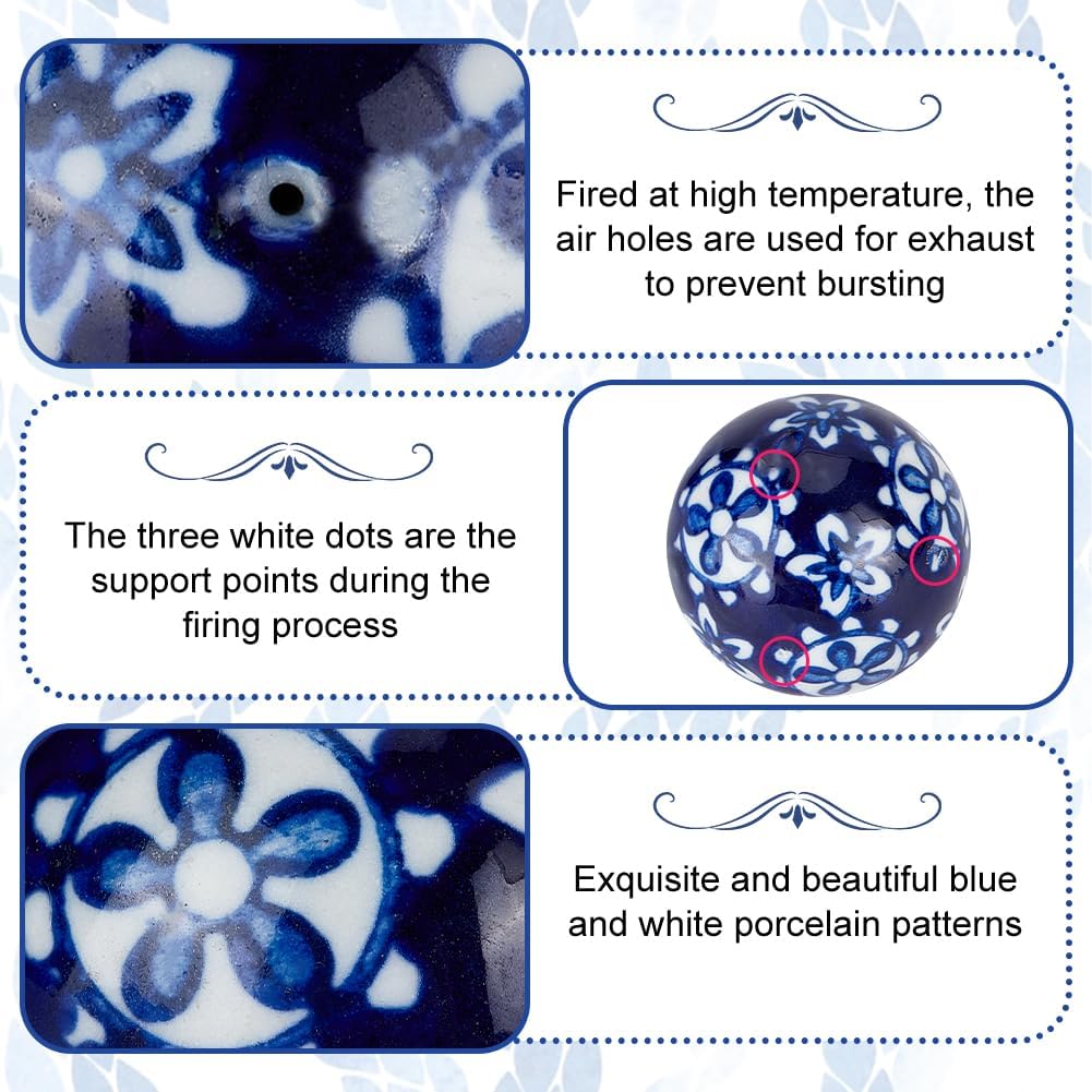 OLYCRAFT 8Pcs Blue and White Porcelain Balls Decorative Porcelain Balls 1.6 Inch Chinoiserie Ball Handmade Ceramic Beads 1mm Hole Ceramic Orbs for Centerpiece Bowls Vases Tables Wedding Home Decor