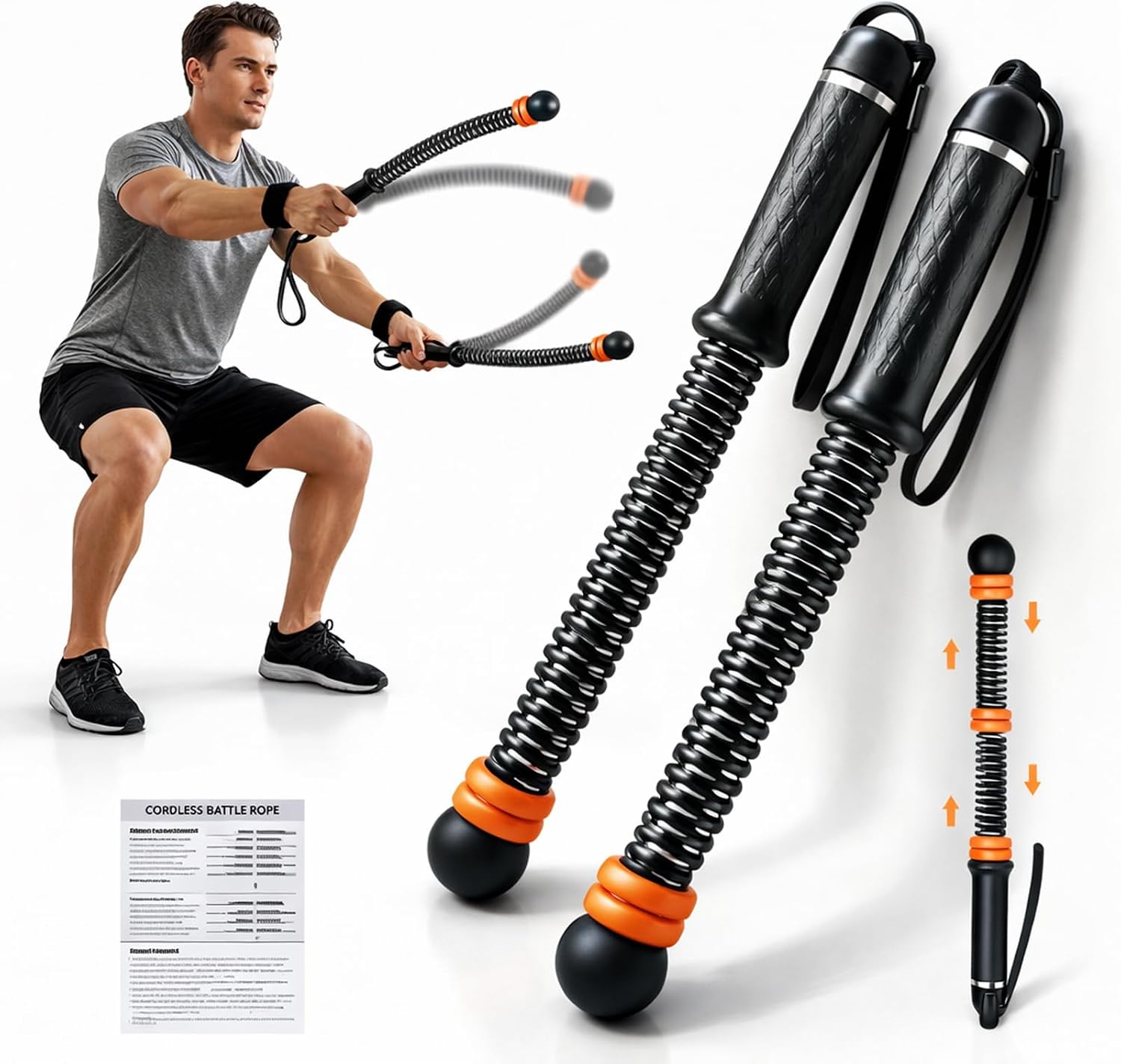 Weighted Ropeless Battle Ropes with Adjustable Resistance, Cordless Battle Ropes for Home Gym, HIIT Cardio Strength Training Workout Equipment for Men and Women
