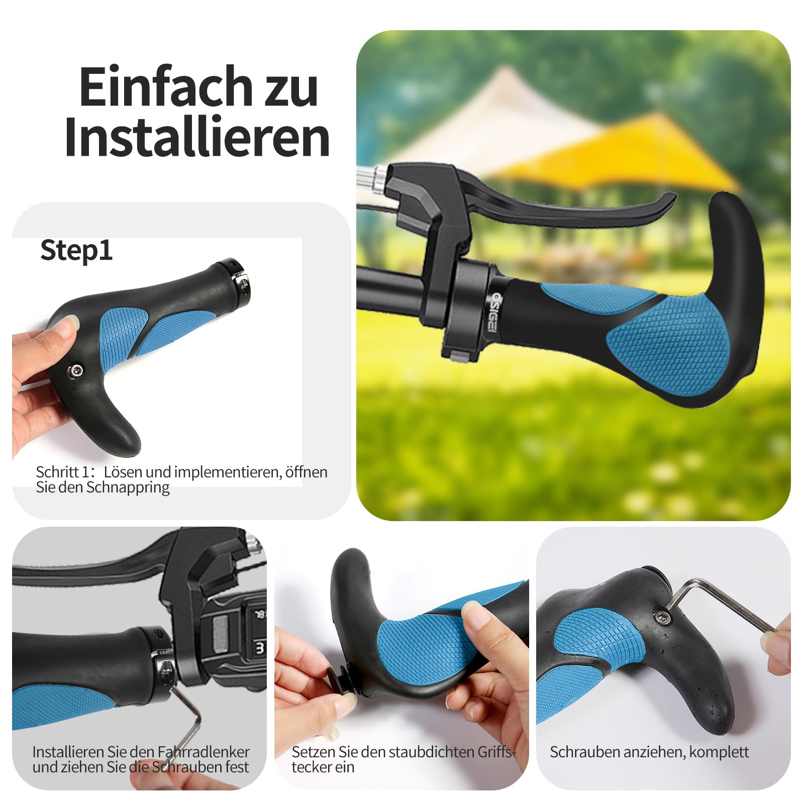 OSIGEI Fahrradgriffe, Ergonomisch Fahrradlenker Rutschfester Lenker Griffe mit Zwei Seiten Lock-On Design Horn Lenkergriffe, 22 mm Fahrrad Griffe Handgriffe für für Fahrrad/E-Bike/BMX UVM (Blau) Sport & Freizeit