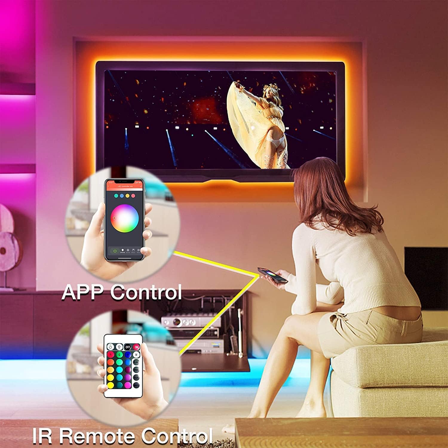 DAYBETTER - Luces LED Inteligentes WiFi De 100 Pies - Tira De Luces LED Compatibles Con Alexa Y Google Assistant, Iluminación RGB, Sincronización De Música, Cambio De Color Con Aplicación, Control