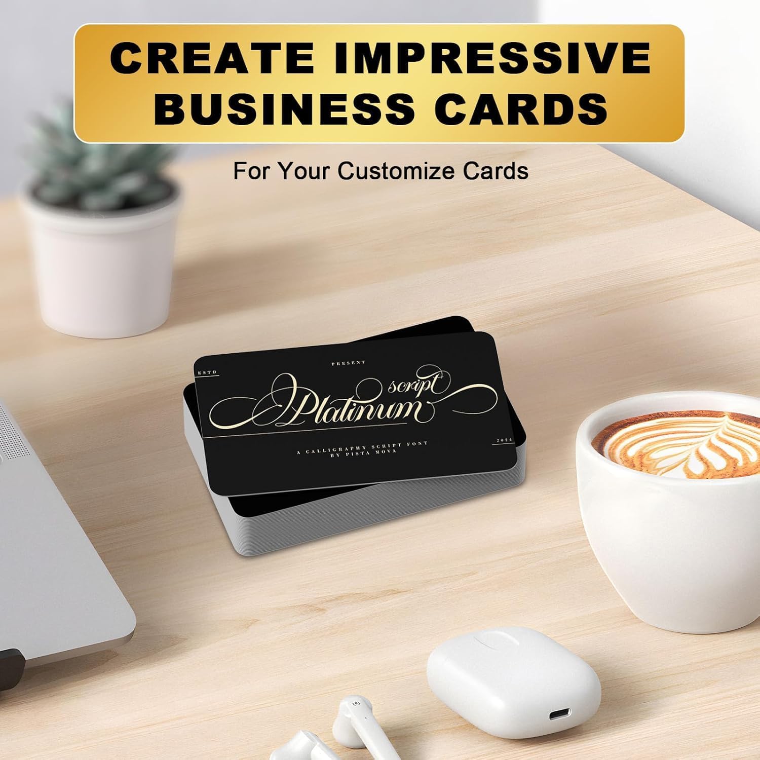 Personalized Metal Business Cards – 100 Black Aluminum Cards with Laser Engraving – Thin, Professional, Standard-Size Bold Professional First Impression