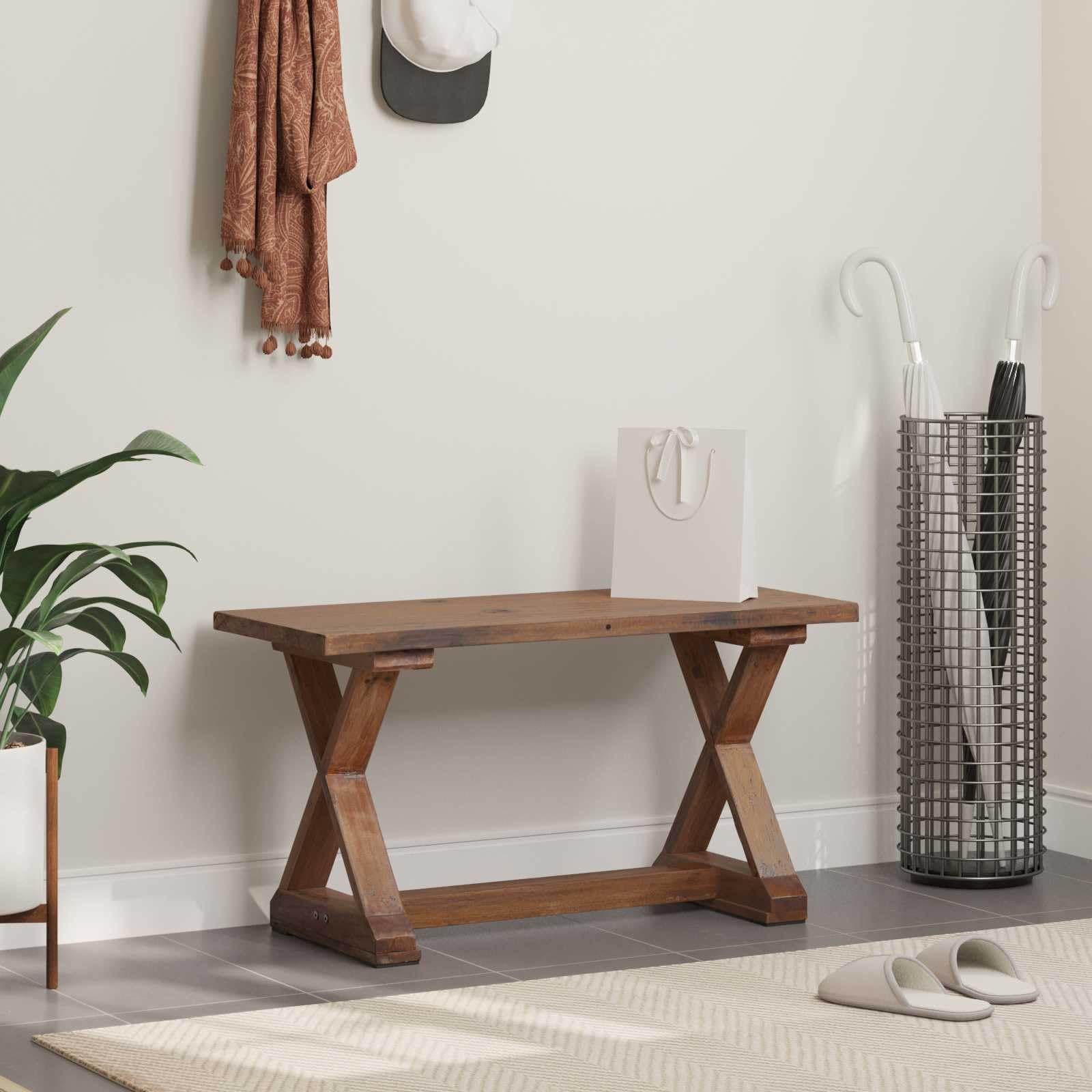 Banco natural de madera maciza recuperada, 85 x 35 x 46 cm