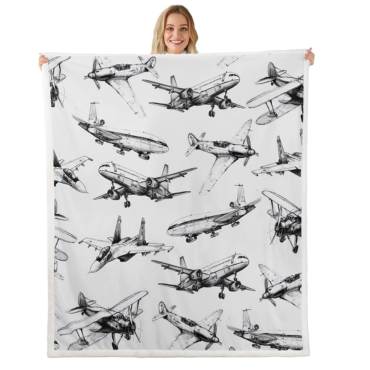 Couverture polaire enfants cadeau idéal motif avion rétro vintage