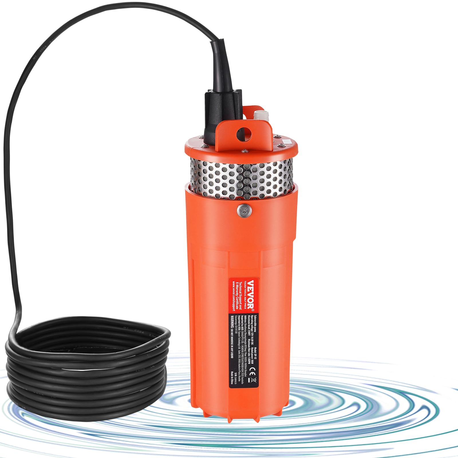 VEVOR Bomba de Agua Solar de 96 W para Pozo Profundo Sumergible, Altura Máxima 70 m, Inmersión Máxima 30 m, Bomba de Agua con Energía Solar para pozo, Riego de Rancho Agrícola, Bebida de Ganado