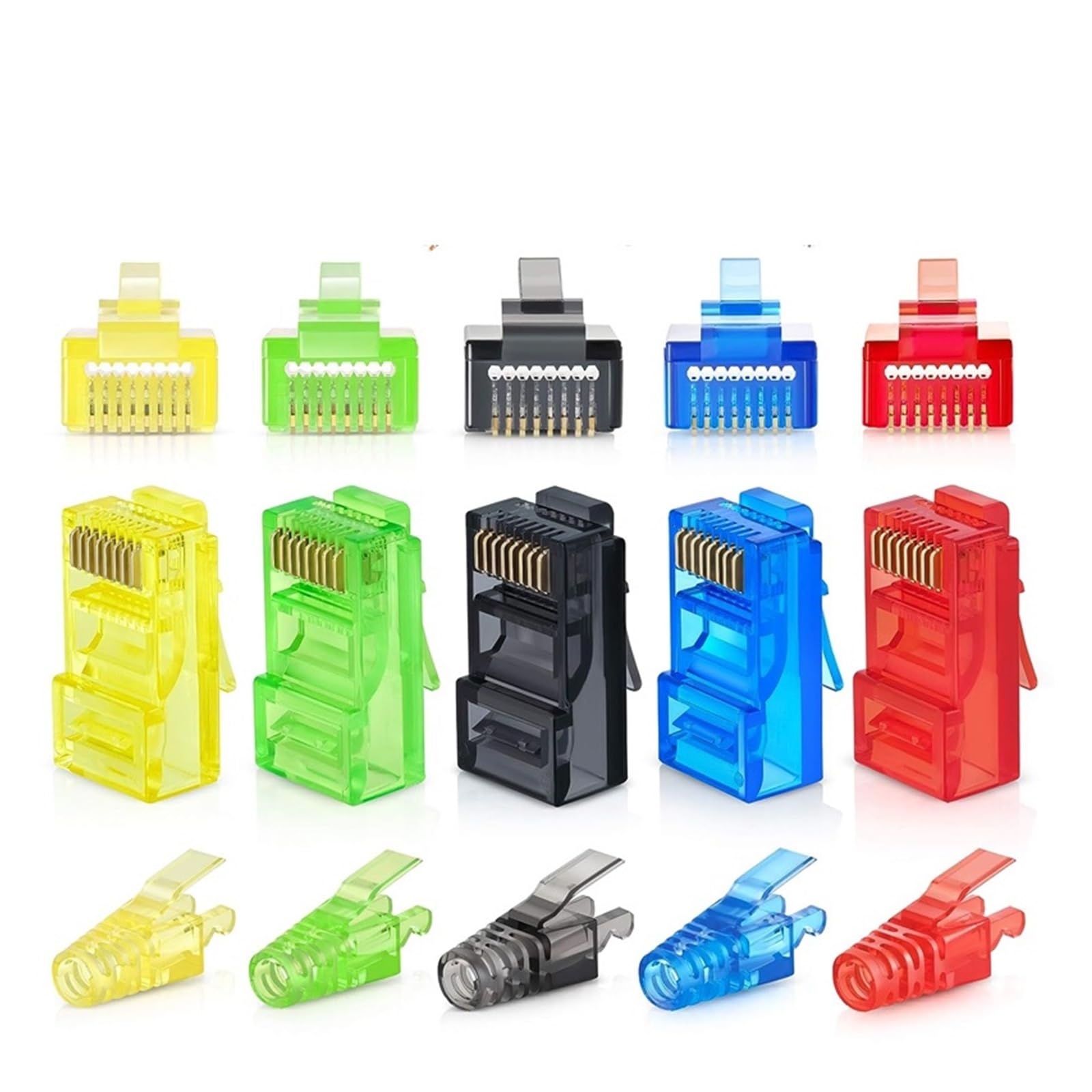 Conector recto RJ45 Cat6, enchufe modular EZ Crimp (30 piezas, botas verdes)
