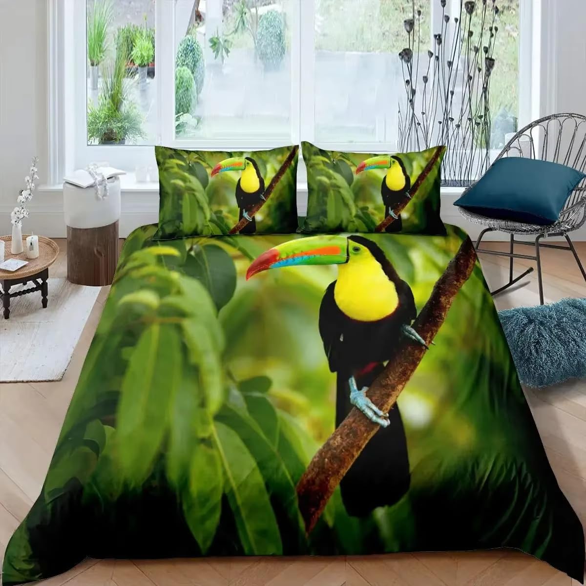 NDXRWDZR Single Bedding Set Toucan Duvet Cover for Kids Soft Hypoallergenic Microfiber Duvet Cover with Zipper Closure, 1 Duvet Cover 135x200 cm + 2 Pillowcases 50x75 cm