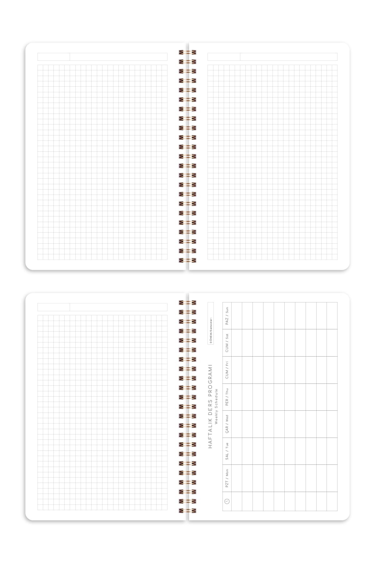 PAPERORA A5 Spiralli Karton Kapak 4'lü Set Kareli Okul Defteri 80 yaprak - Ders Programlı Pembe Kurdele Kalp