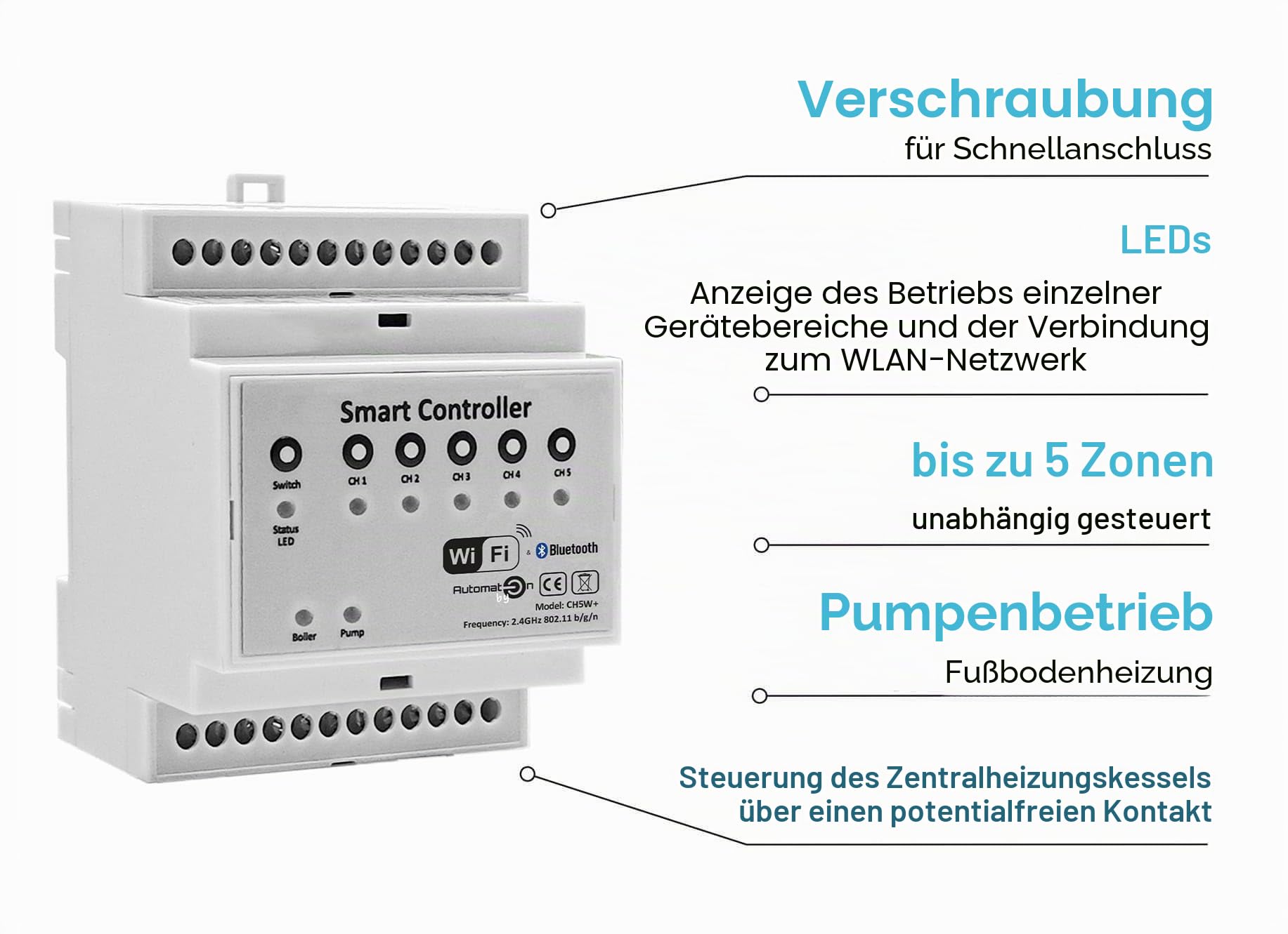 Automat-on Set für Fußbodenheizung mit 4x Temperatursensor Stellantrieb Fussbodenheizung 230V und Smart Home Controller WiFi Kompatibel mit Alexa Google Home Assistant Tuya Steuerung für 4 Räume