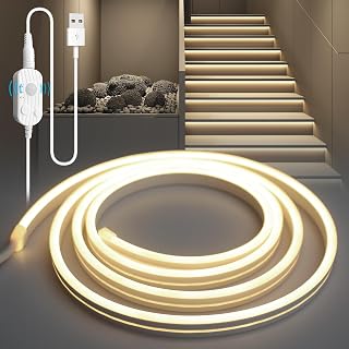 YOODI LED Band mit Bewegungsmelder, 5M Neutrales Licht LED Strip Flexible PVC Schneidbare, Treppenstufenbeleuchtung mit 3 Modi, Sensor Streifen mit Timing-Funktion für Küche Schlafzimmer Schrank
