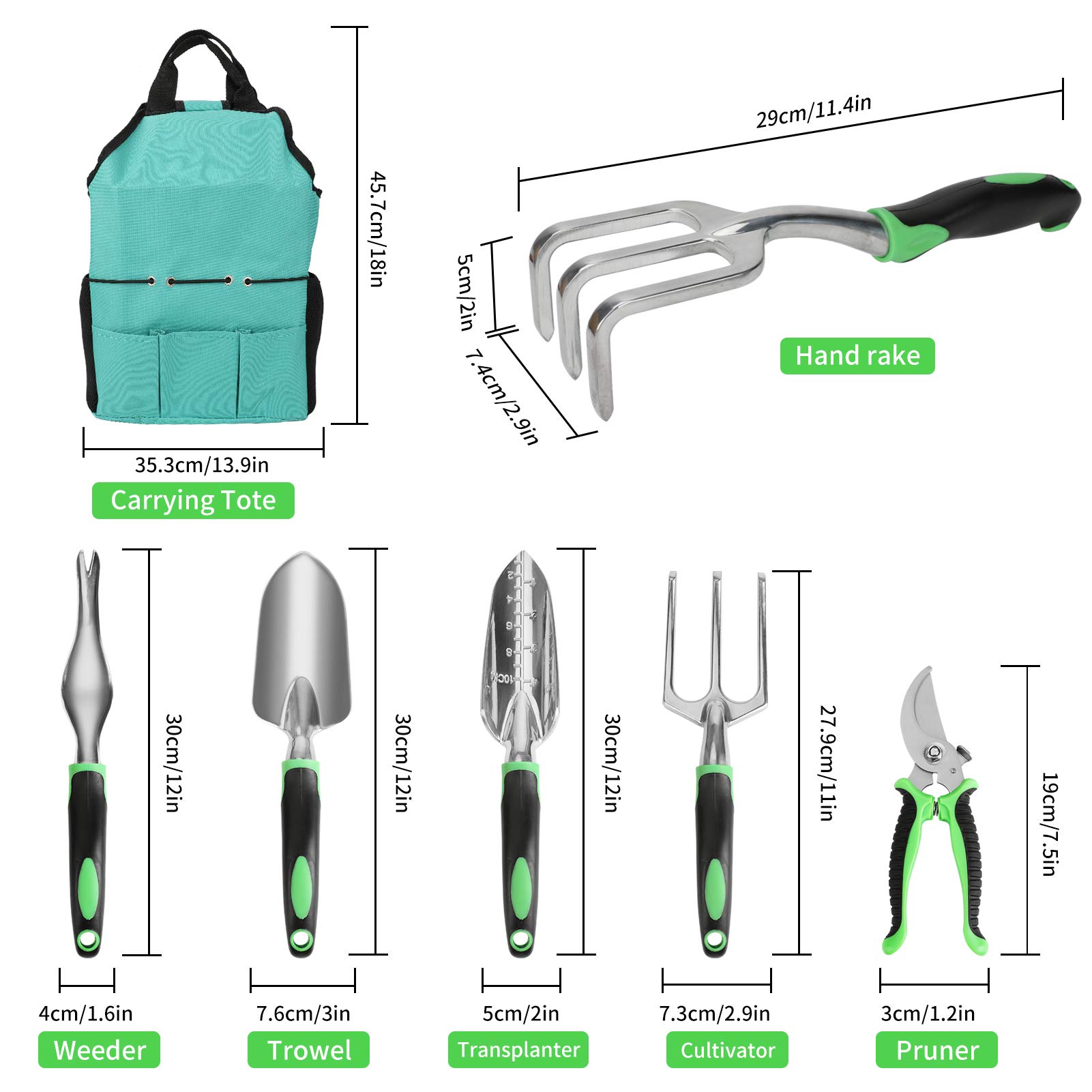 Welltop Gartengeräte-Set, 13-teiliges Garten-Handwerkzeug-Set aus Aluminium, robuste Gartengeräte, inklusive Kelle, Umpflanzer, Gartengeschenke usw., Gartengeschenke für Männer und Frauen