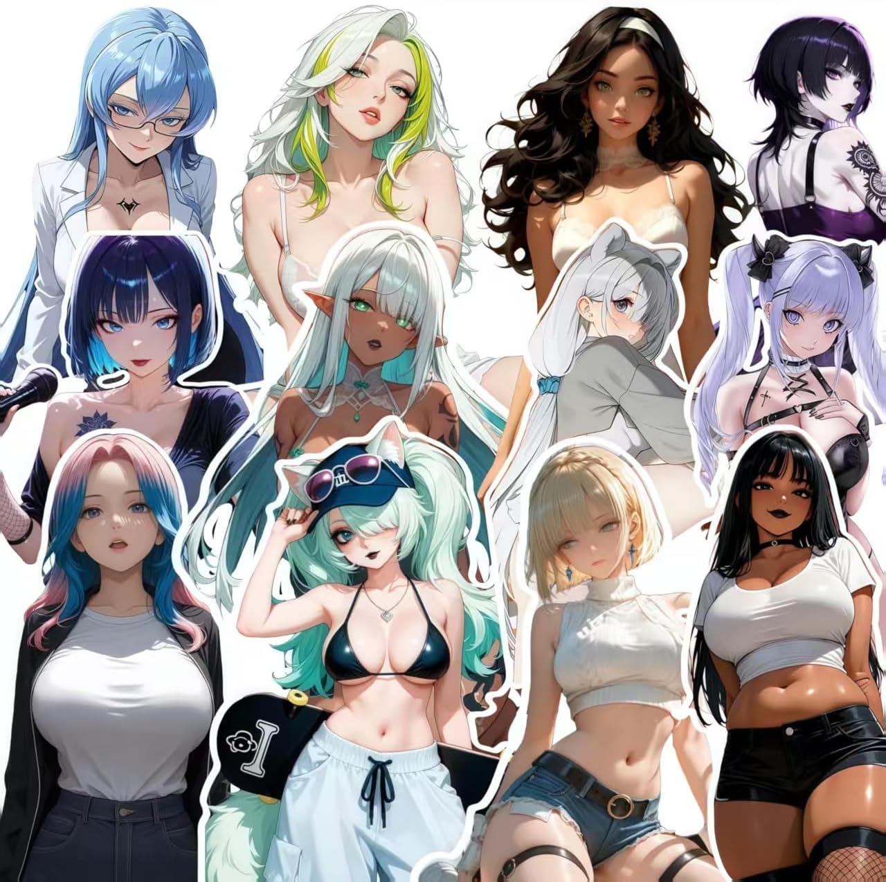 60pcs Anime Girl Stickers Cartoon Vinyl Decals Manga for Men - Car, Truck, Laptop, Motorcycle Accessories,Sexy Lady Sticker for Adult
