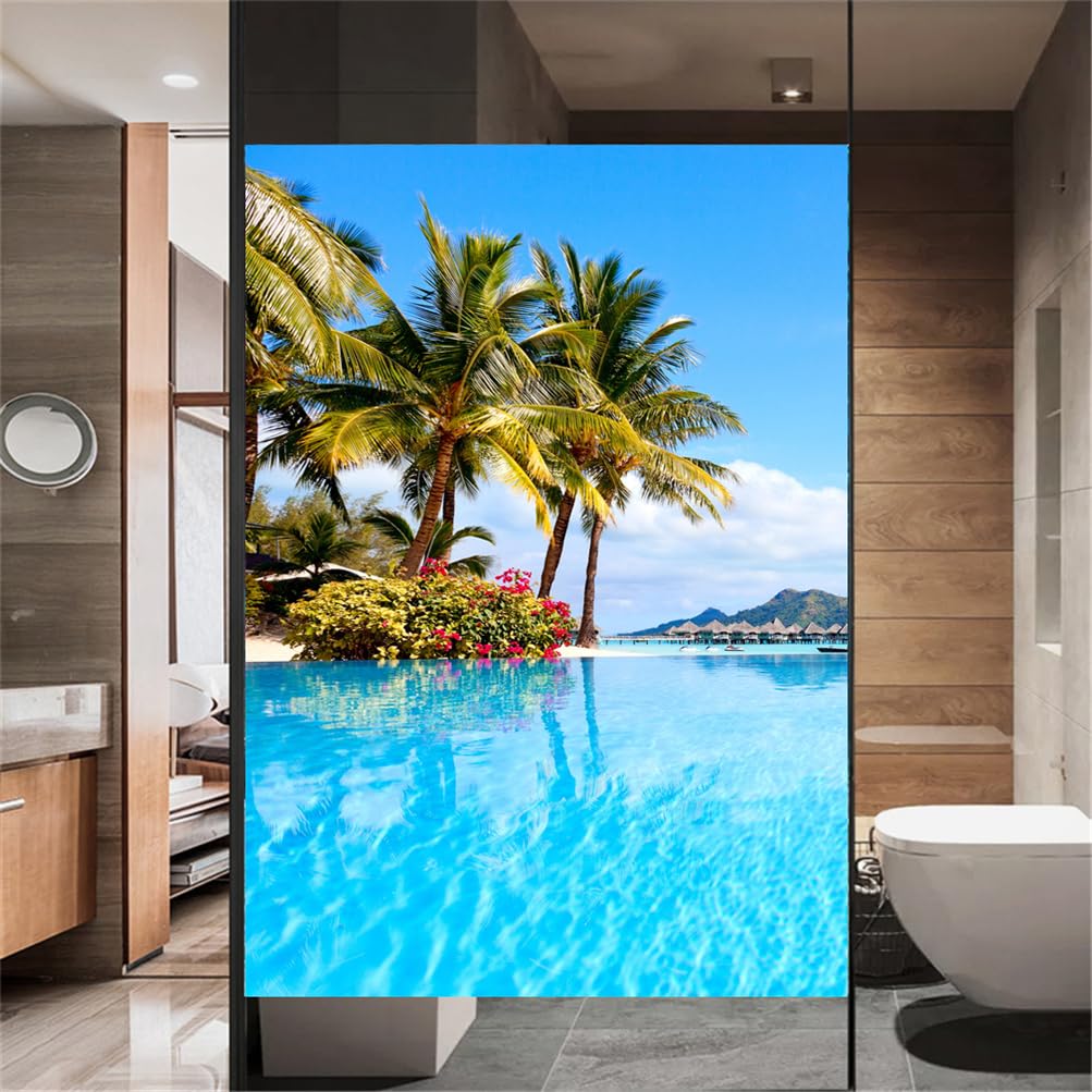 Xijier No Glue Decorative Privacy Frosted Window Film Beautiful Sea Glass Door Window Decals Window Sticker 80x200cm(31.5